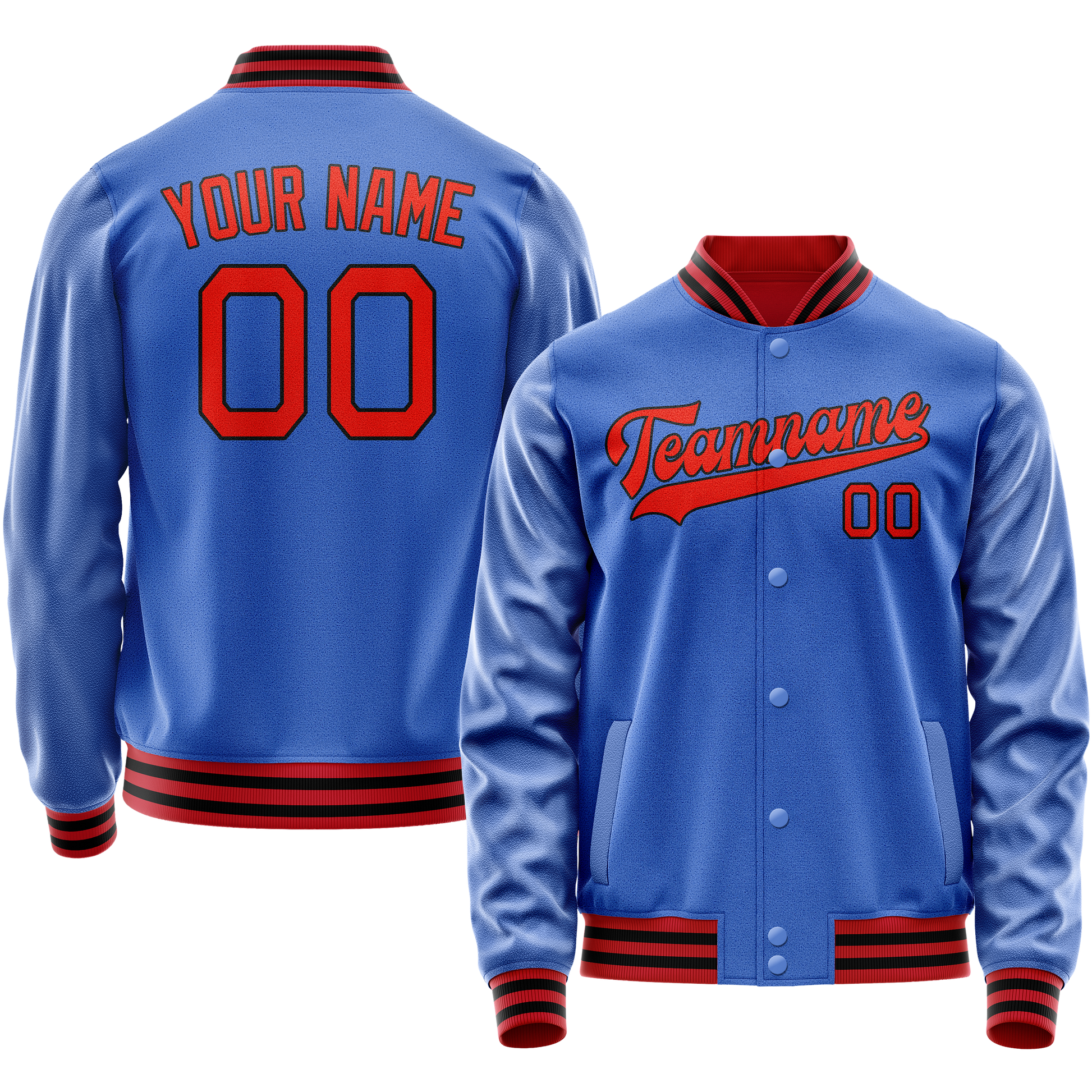 Maßgeschneidertes Elektrisch Blau Orange Collegejacke JA02240617YH125