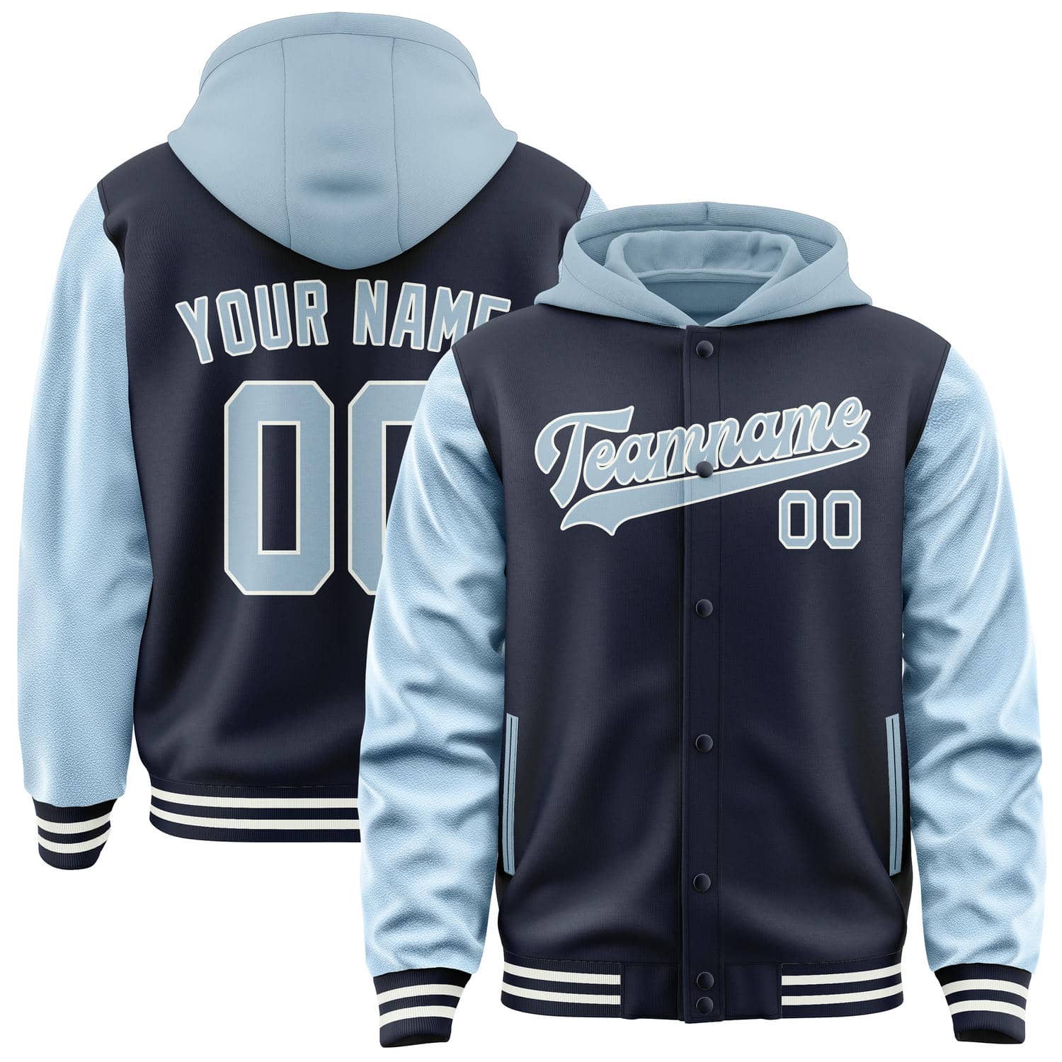 Maßgeschneidertes Marineblau Hellblau Collegejacke JA02240617KZ294