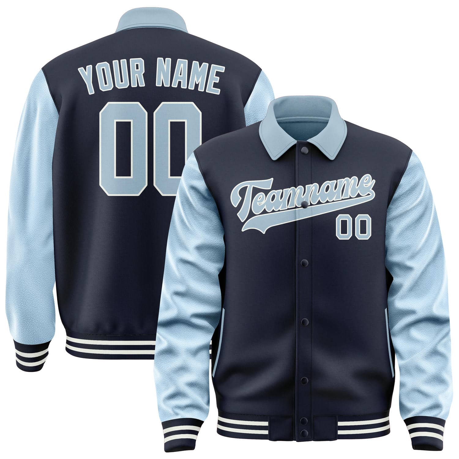 Maßgeschneidertes Marineblau Hellblau Collegejacke JA02240617KZ294