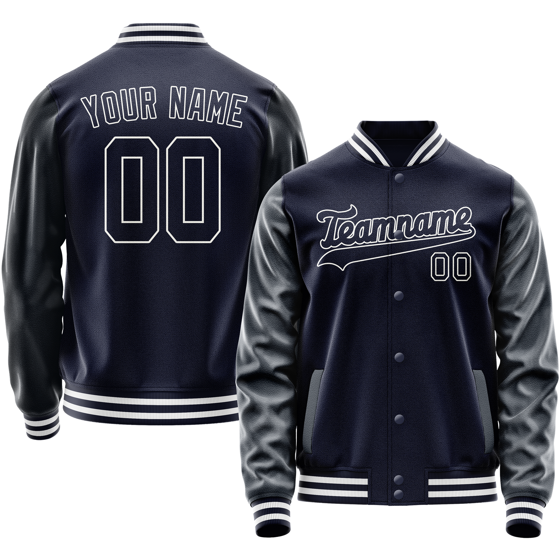 Maßgeschneidertes Marineblau Weiß Collegejacke JA02240617KZ273