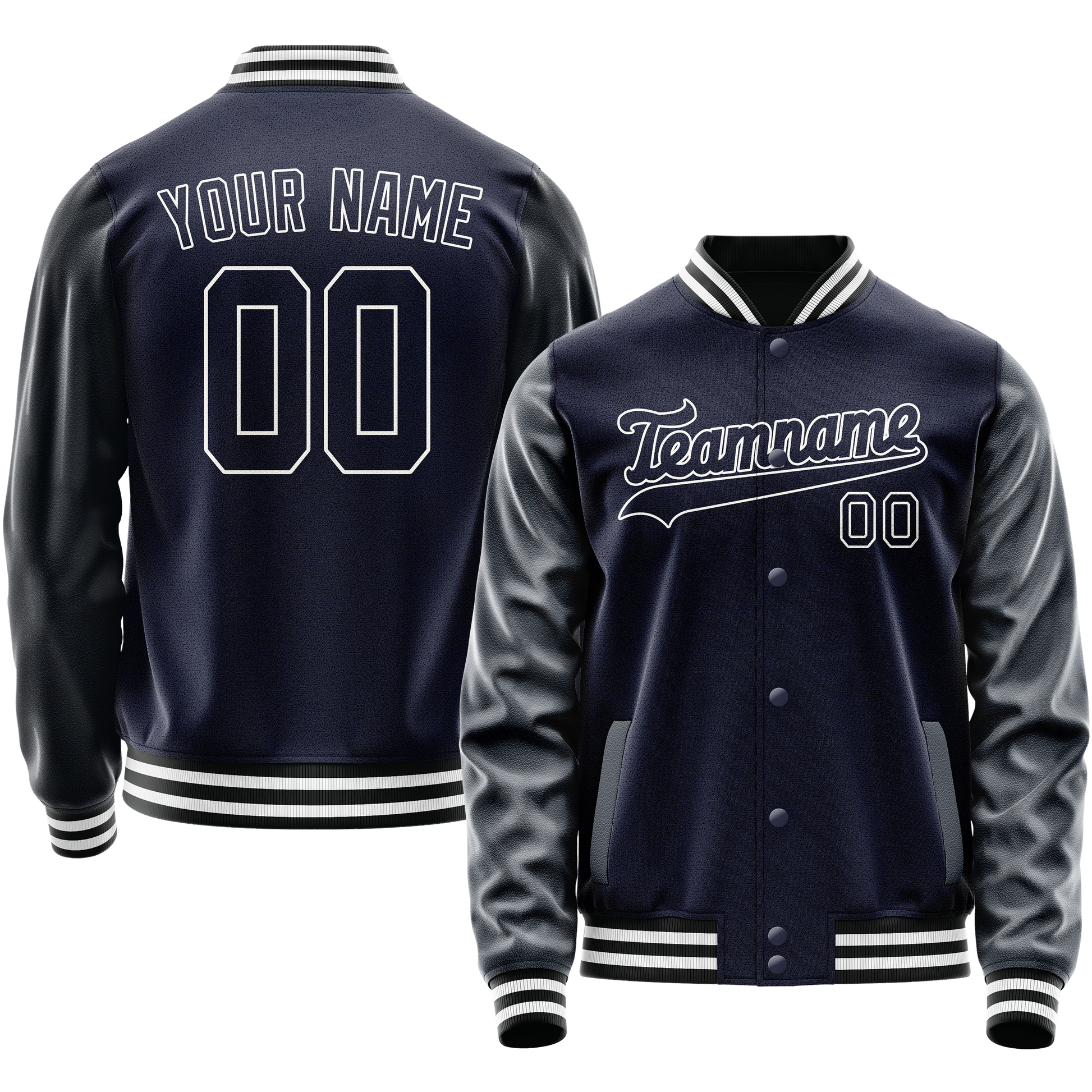 Maßgeschneidertes Marineblau Weiß Collegejacke JA02240617KZ283