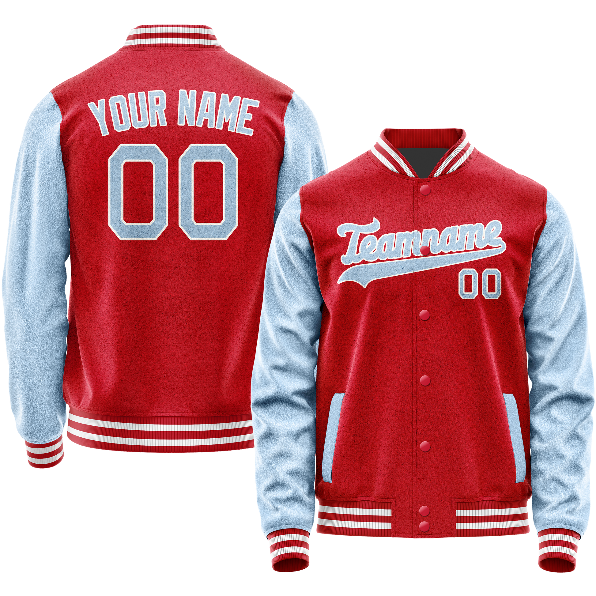 Maßgeschneidertes Rot Hellblau Collegejacke JA02240617XY413