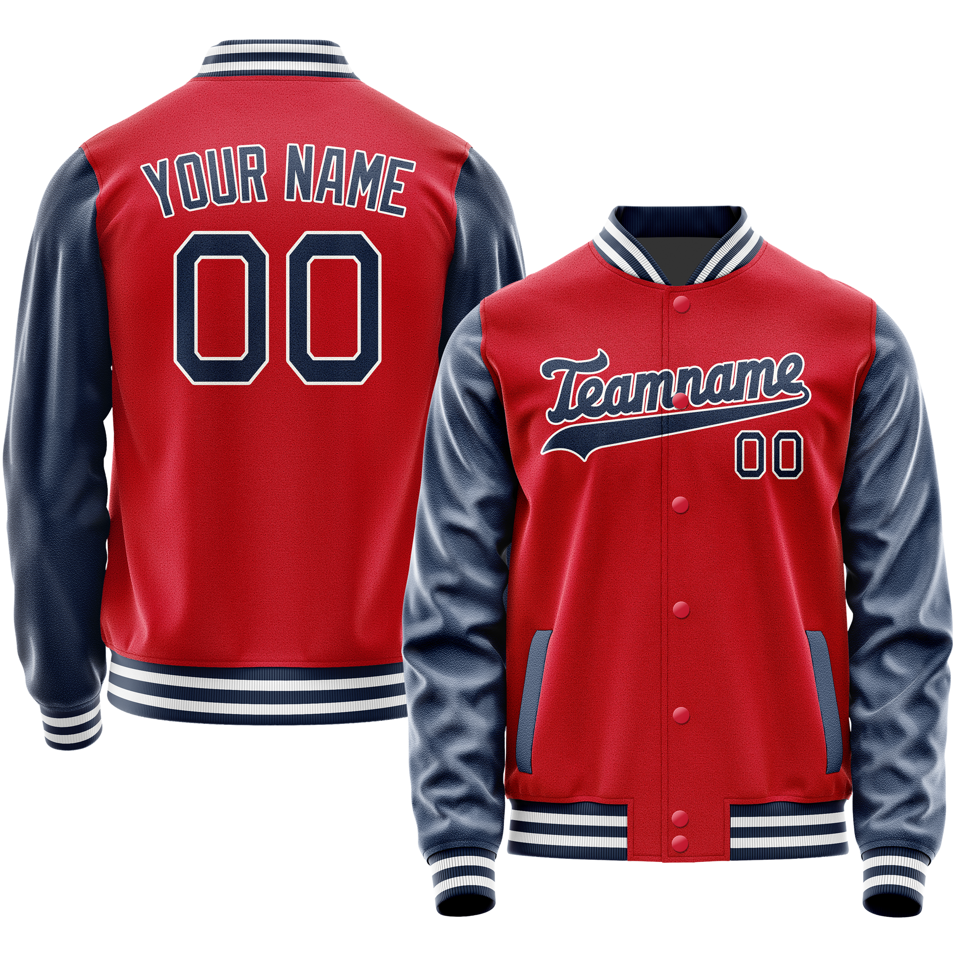 Maßgeschneidertes Rot Marineblau Collegejacke JA02240617XY390