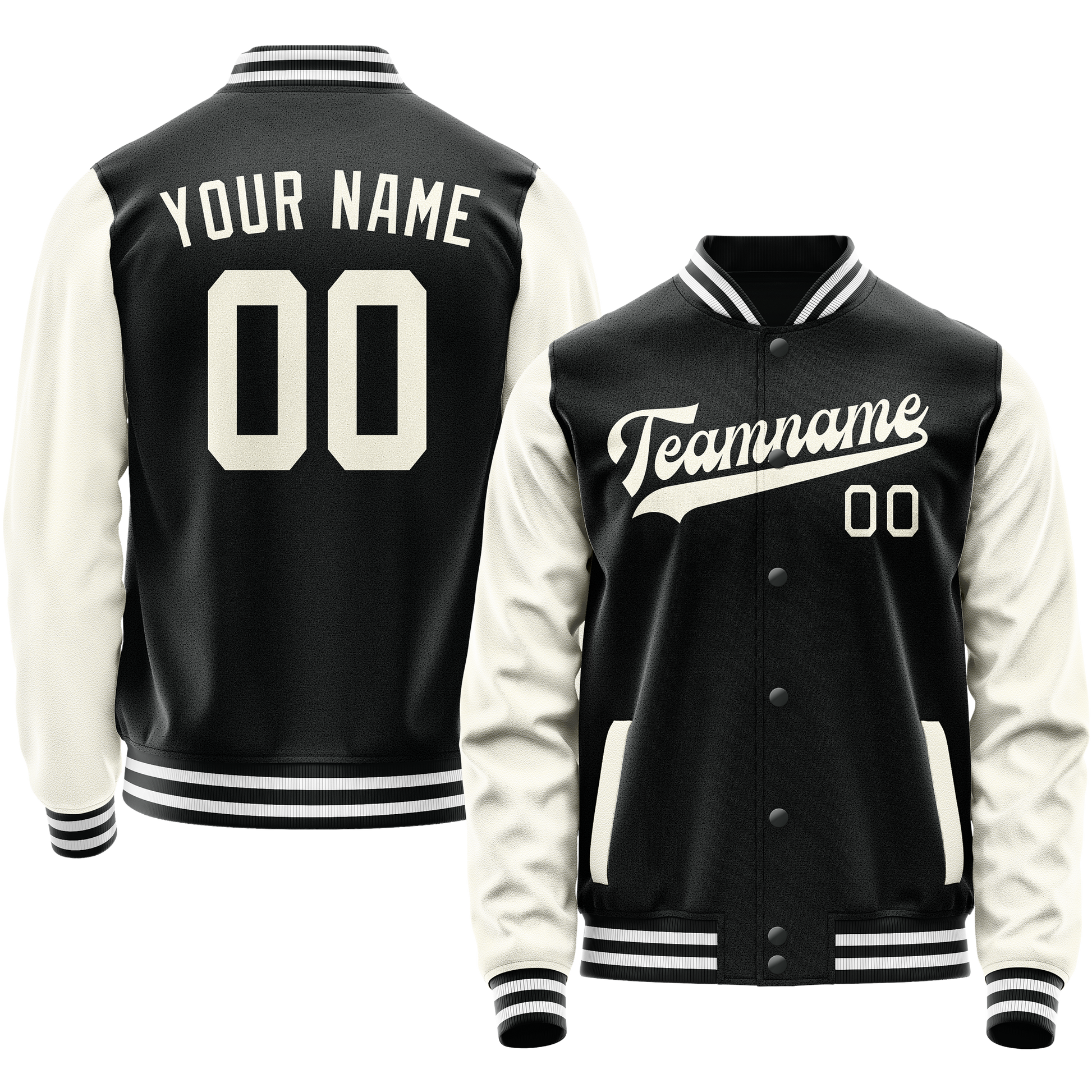 Maßgeschneidertes Schwarz Creme Collegejacke JA02240617XF008