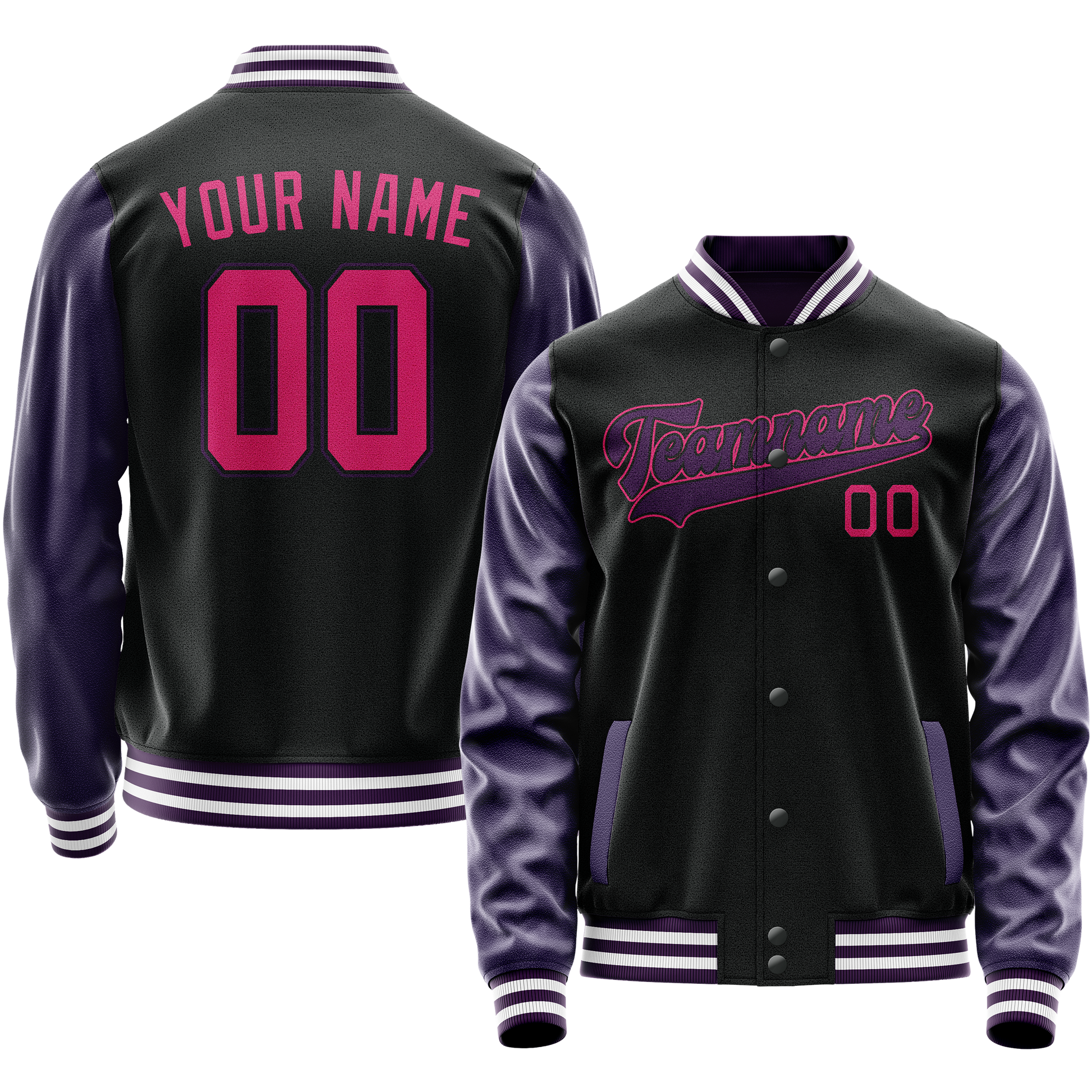 Maßgeschneidertes Schwarz Lila Collegejacke JA02240617XF011