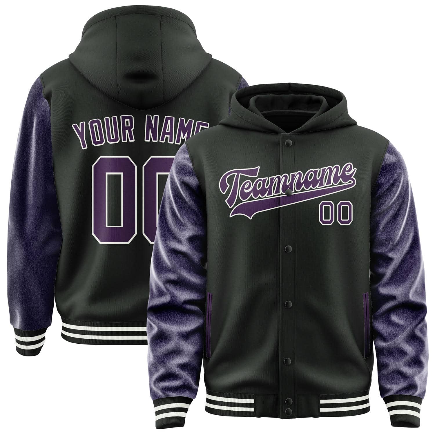 Maßgeschneidertes Schwarz Lila Collegejacke JA02240617XF016