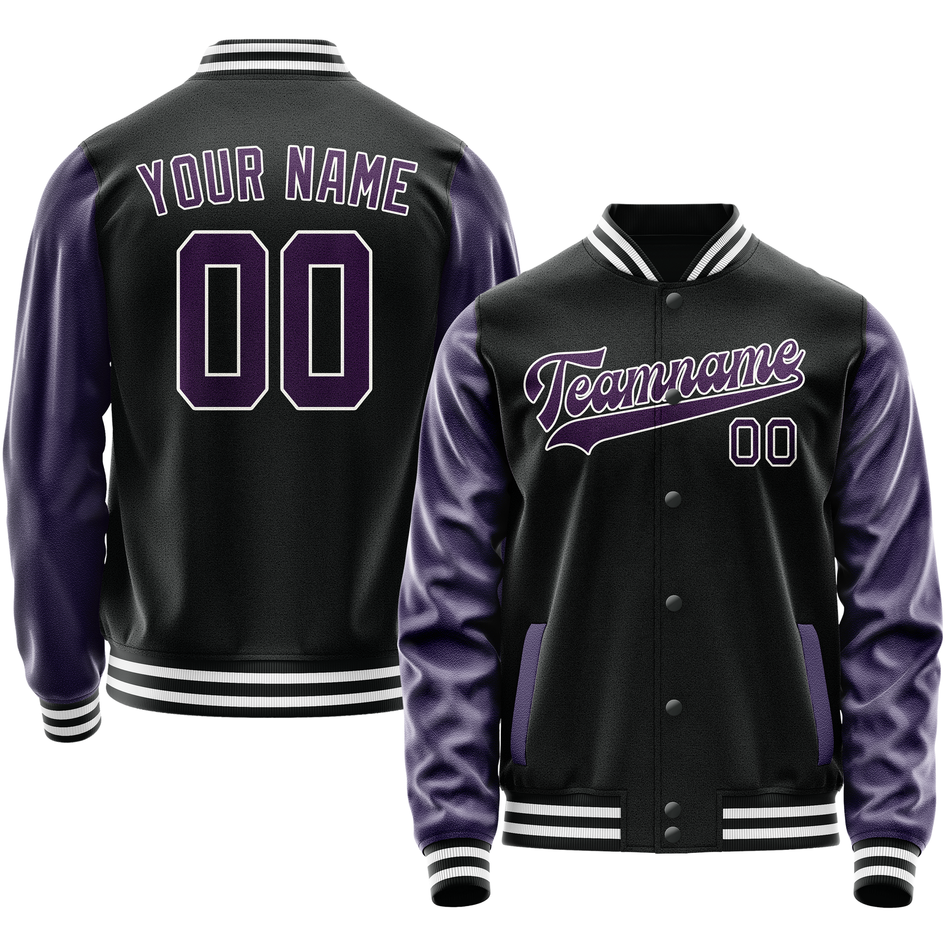 Maßgeschneidertes Schwarz Lila Collegejacke JA02240617XF016