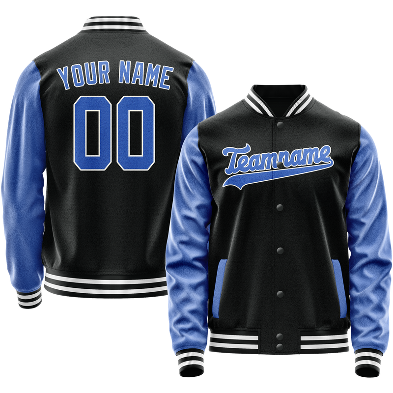 Maßgeschneidertes Schwarz Hellblau Collegejacke JA02240617XF030
