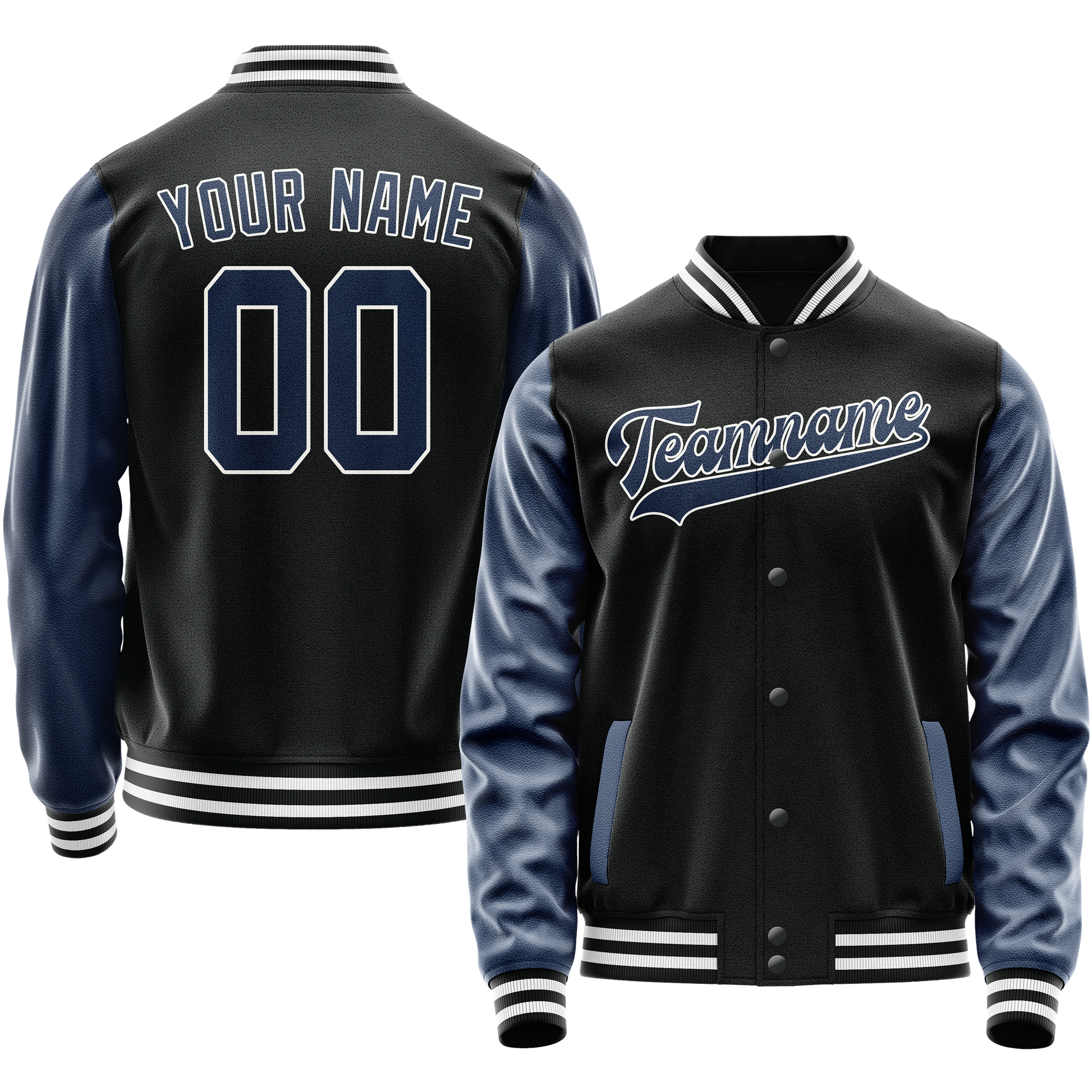 Maßgeschneidertes Schwarz Königsblau Collegejacke JA02240617XF010