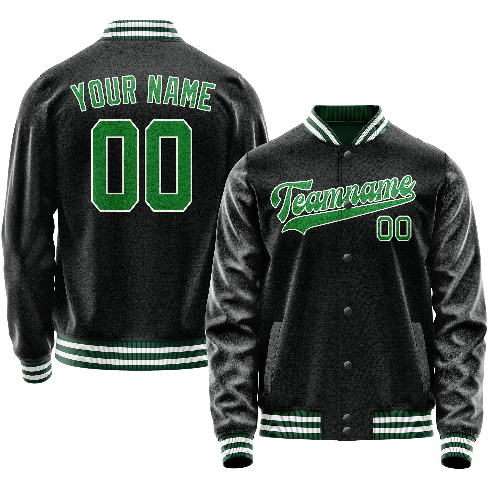 Maßgeschneidertes Schwarz Neongrün Collegejacke JA02240617XF021