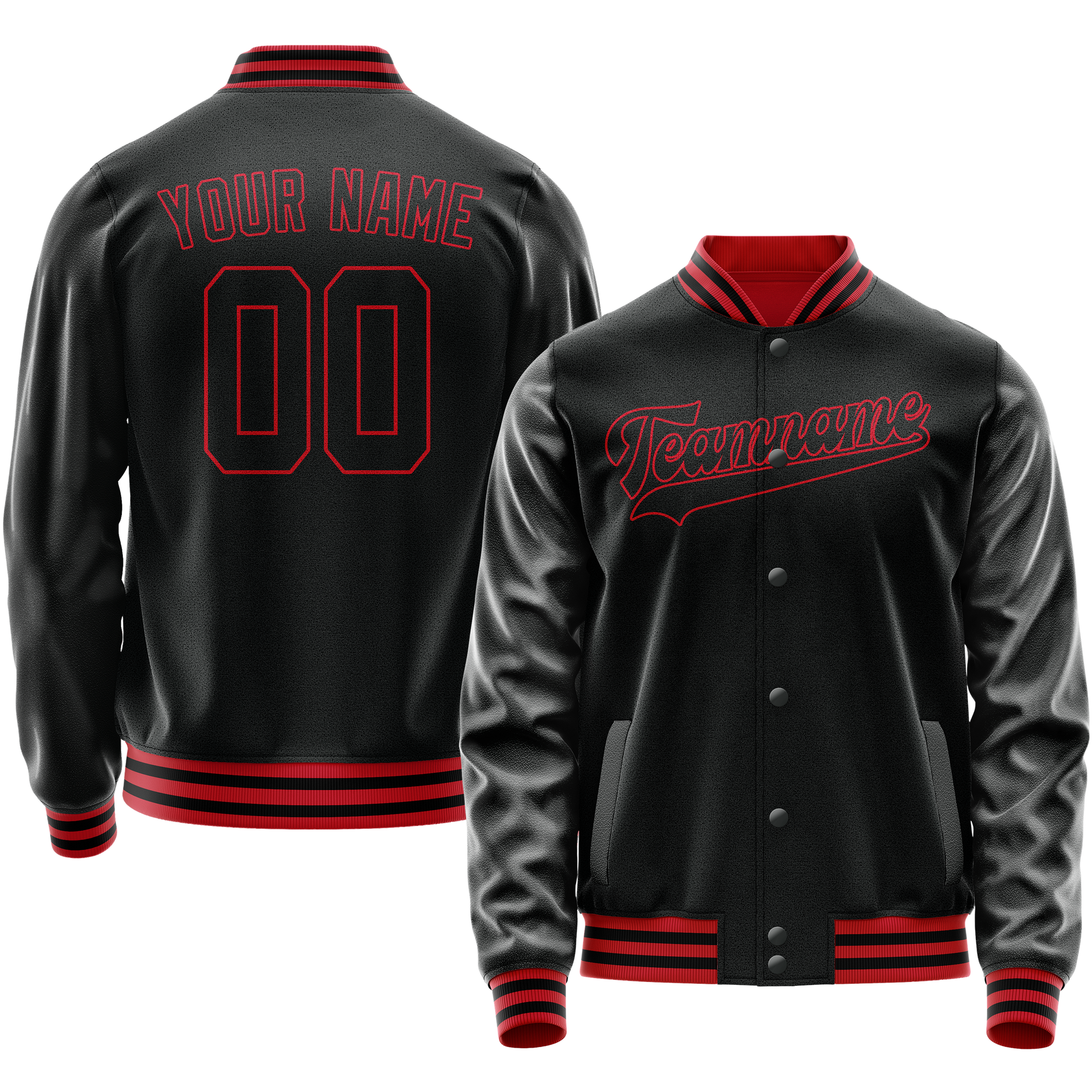 Maßgeschneidertes Schwarz Karmesinrot Collegejacke JA02240617XF007