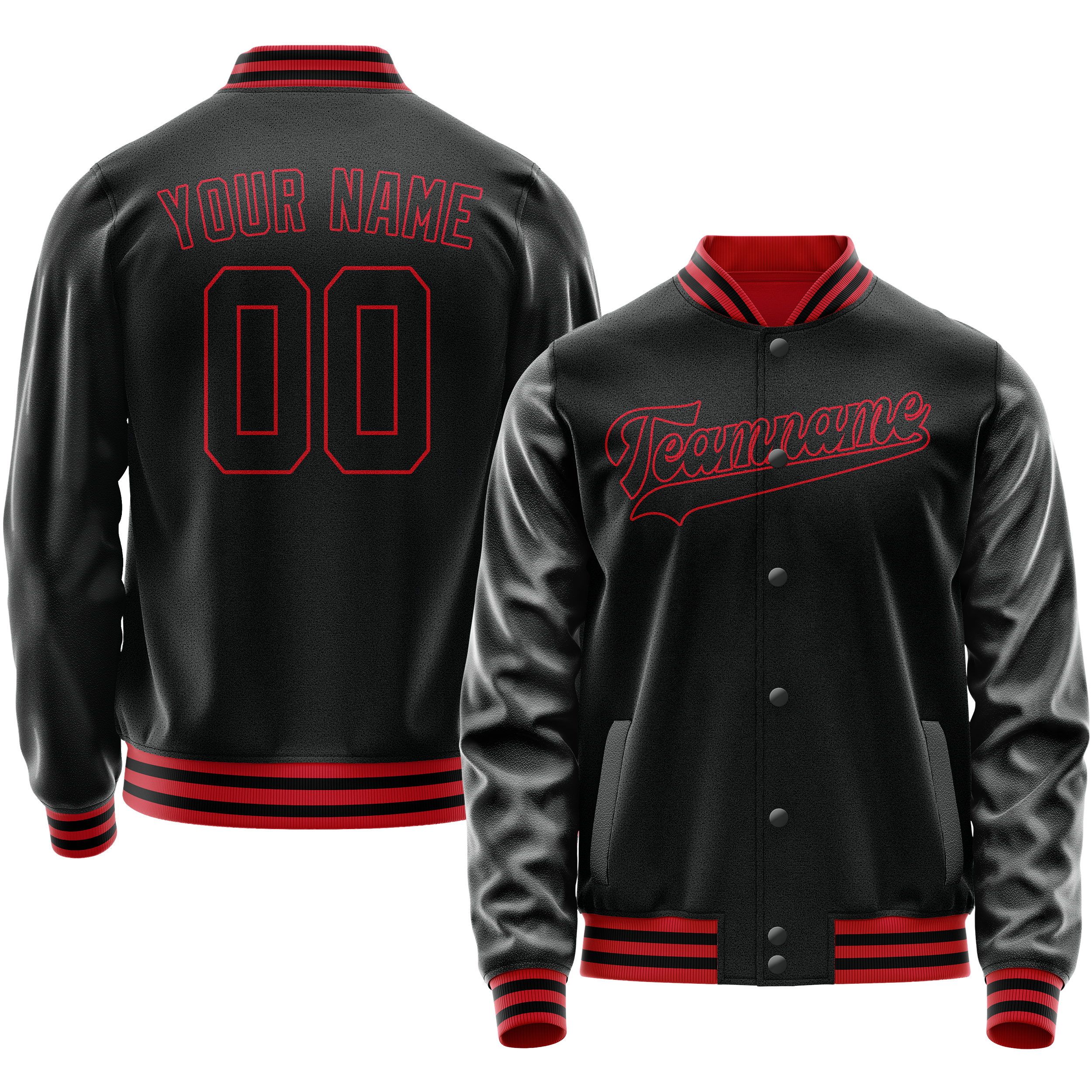 Maßgeschneidertes Schwarz Karmesinrot Collegejacke JA02240617XF007