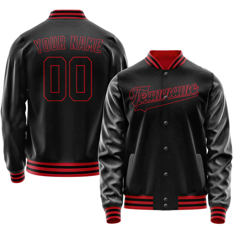 Maßgeschneidertes Schwarz Karmesinrot Collegejacke JA02240617XF007