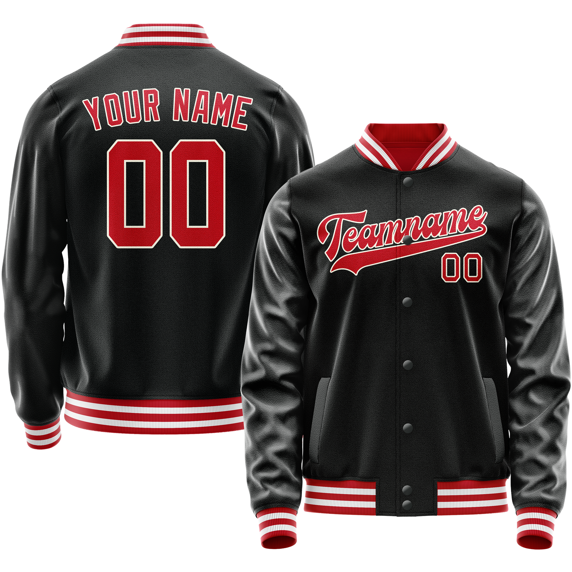 Maßgeschneidertes Schwarz Rot Collegejacke JA02240617XF022