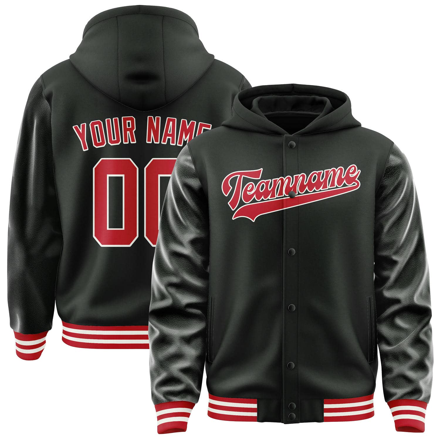 Maßgeschneidertes Schwarz Rot Collegejacke JA02240617XF006