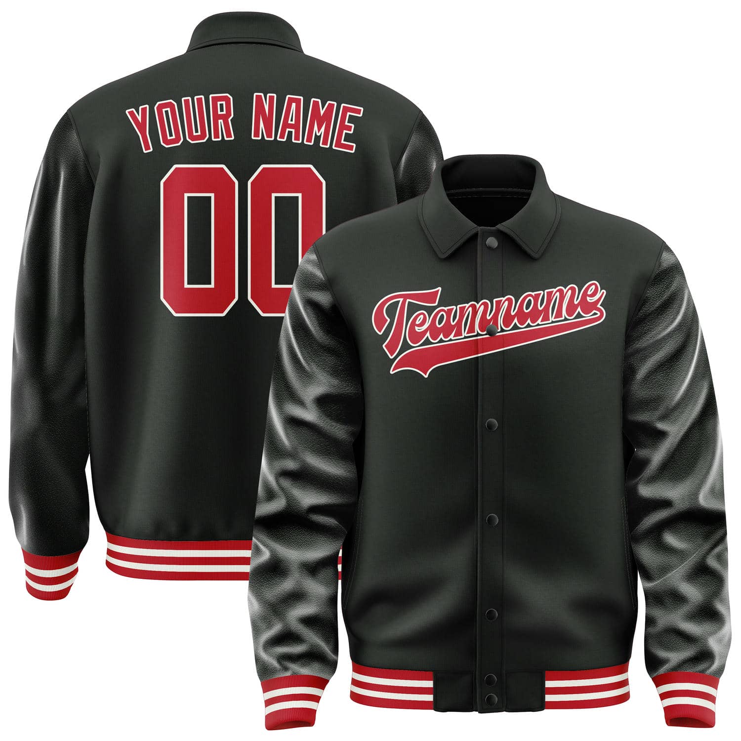Maßgeschneidertes Schwarz Rot Collegejacke JA02240617XF006