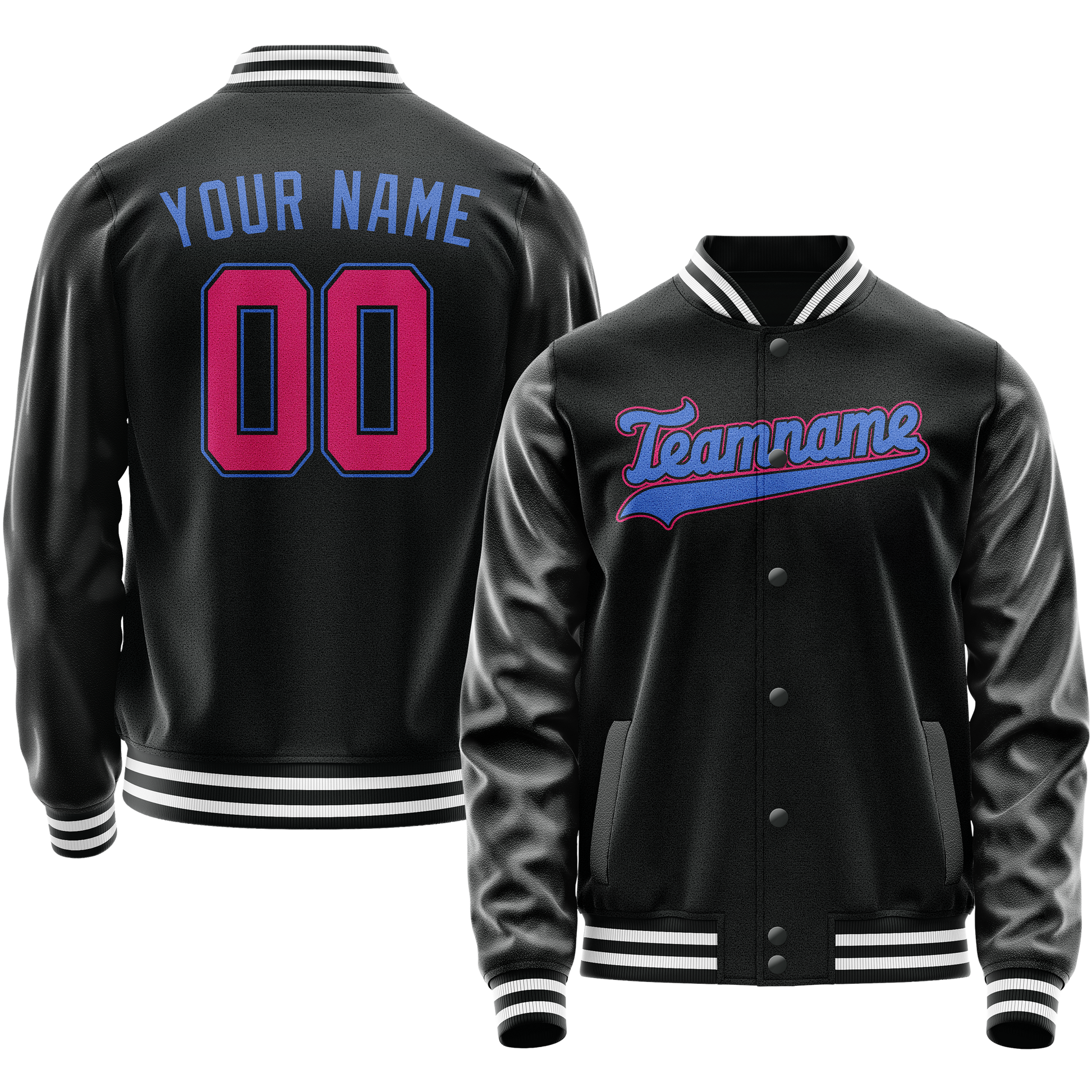 Maßgeschneidertes Schwarz Hellblau Collegejacke JA02240617XF003