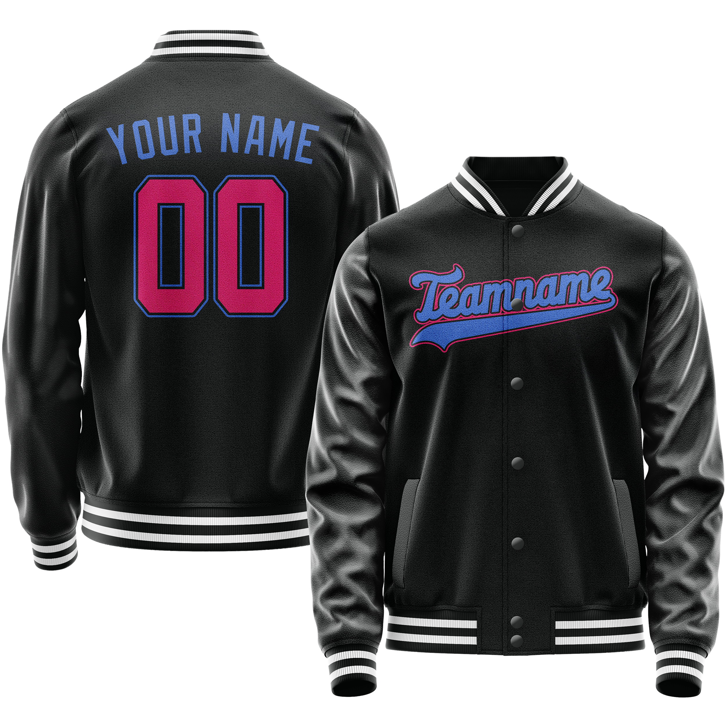 Maßgeschneidertes Schwarz Hellblau Collegejacke JA02240617XF003