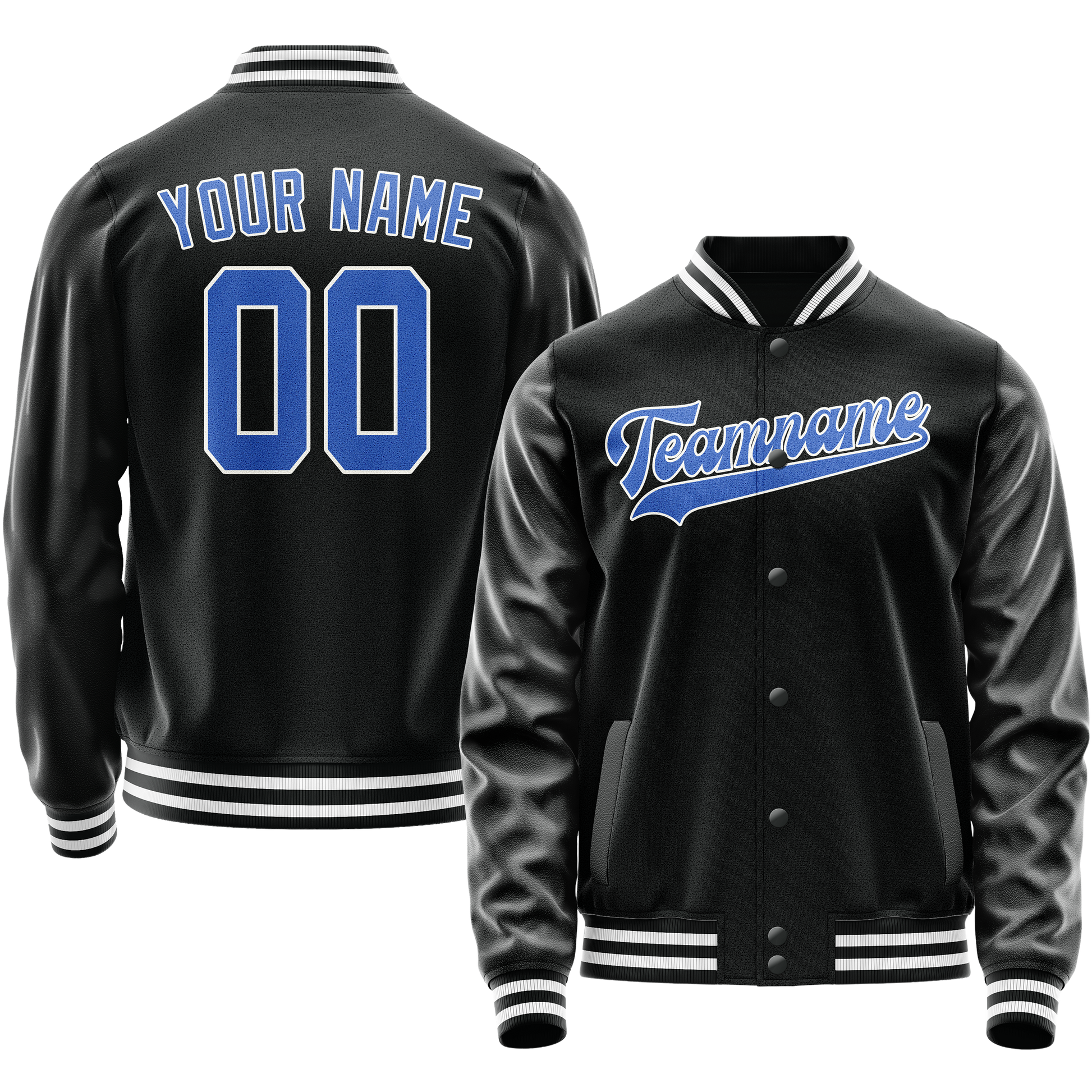 Maßgeschneidertes Schwarz Hellblau Collegejacke JA02240617XF009