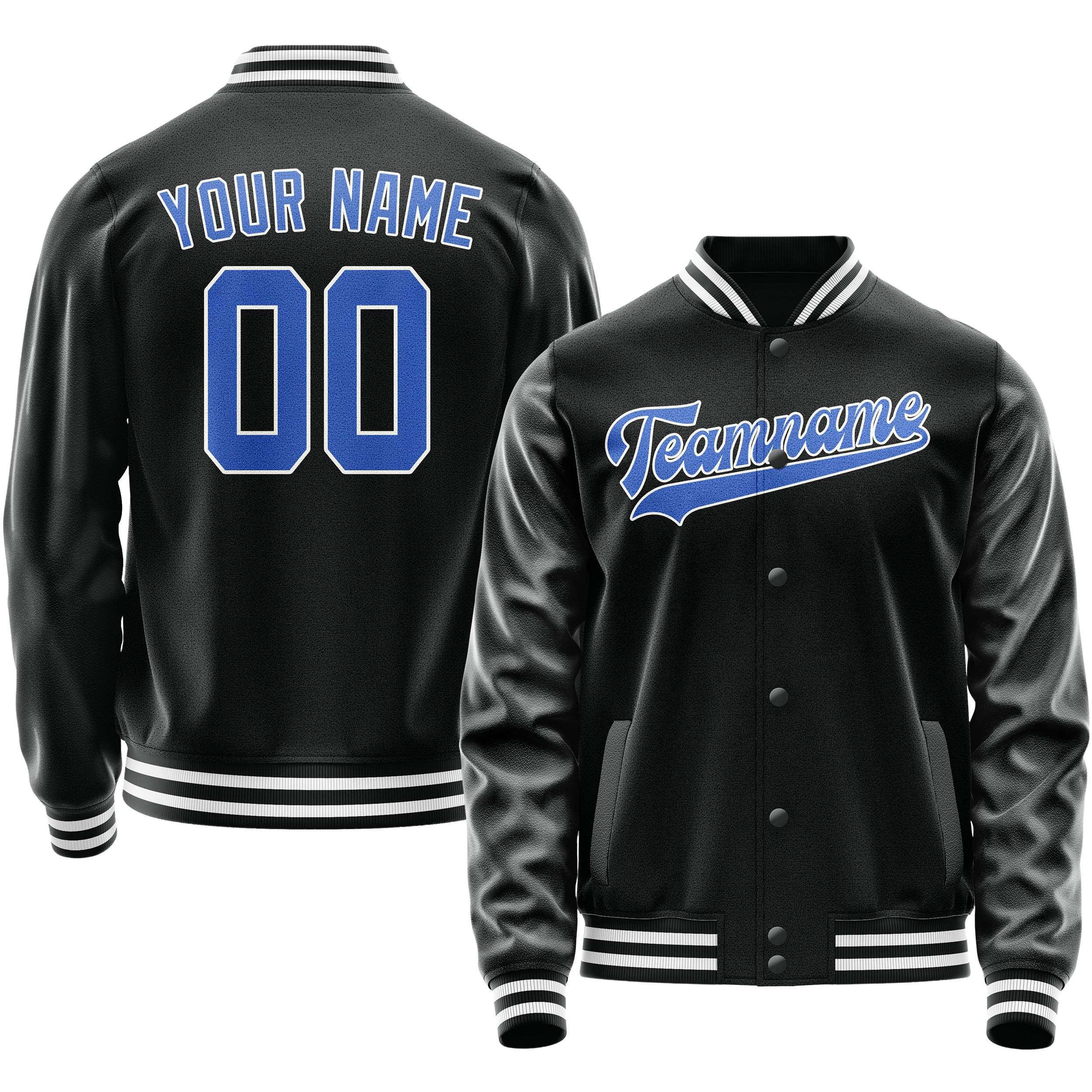 Maßgeschneidertes Schwarz Hellblau Collegejacke JA02240617XF009