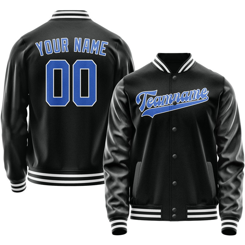 Maßgeschneidertes Schwarz Hellblau Collegejacke JA02240617XF009