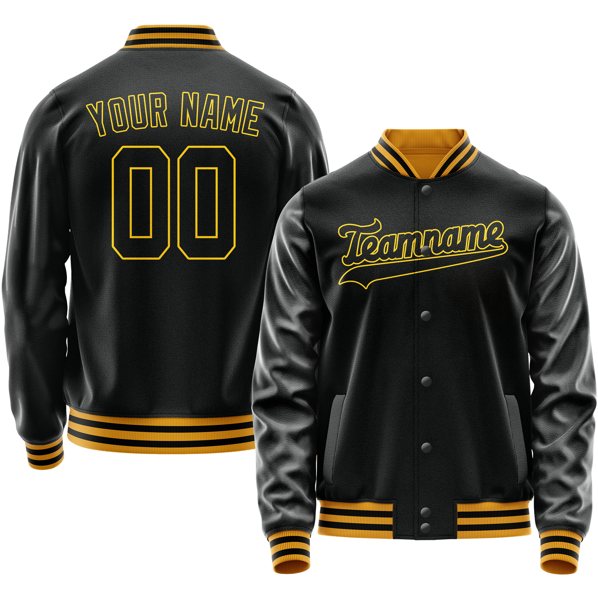 Maßgeschneidertes Schwarz Gold Collegejacke JA02240617XF025