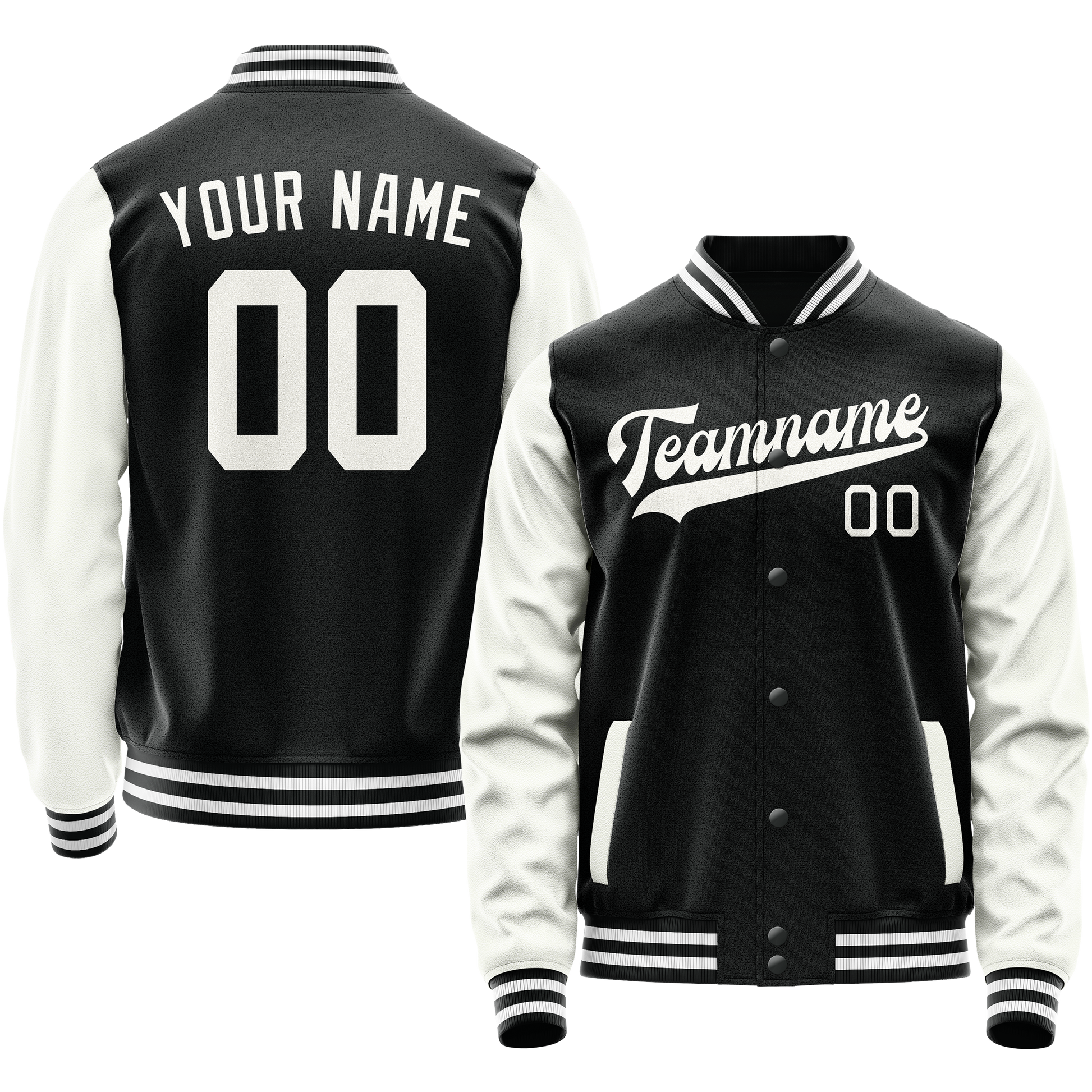 Maßgeschneidertes Schwarz Weiß Collegejacke JA02240617XF005