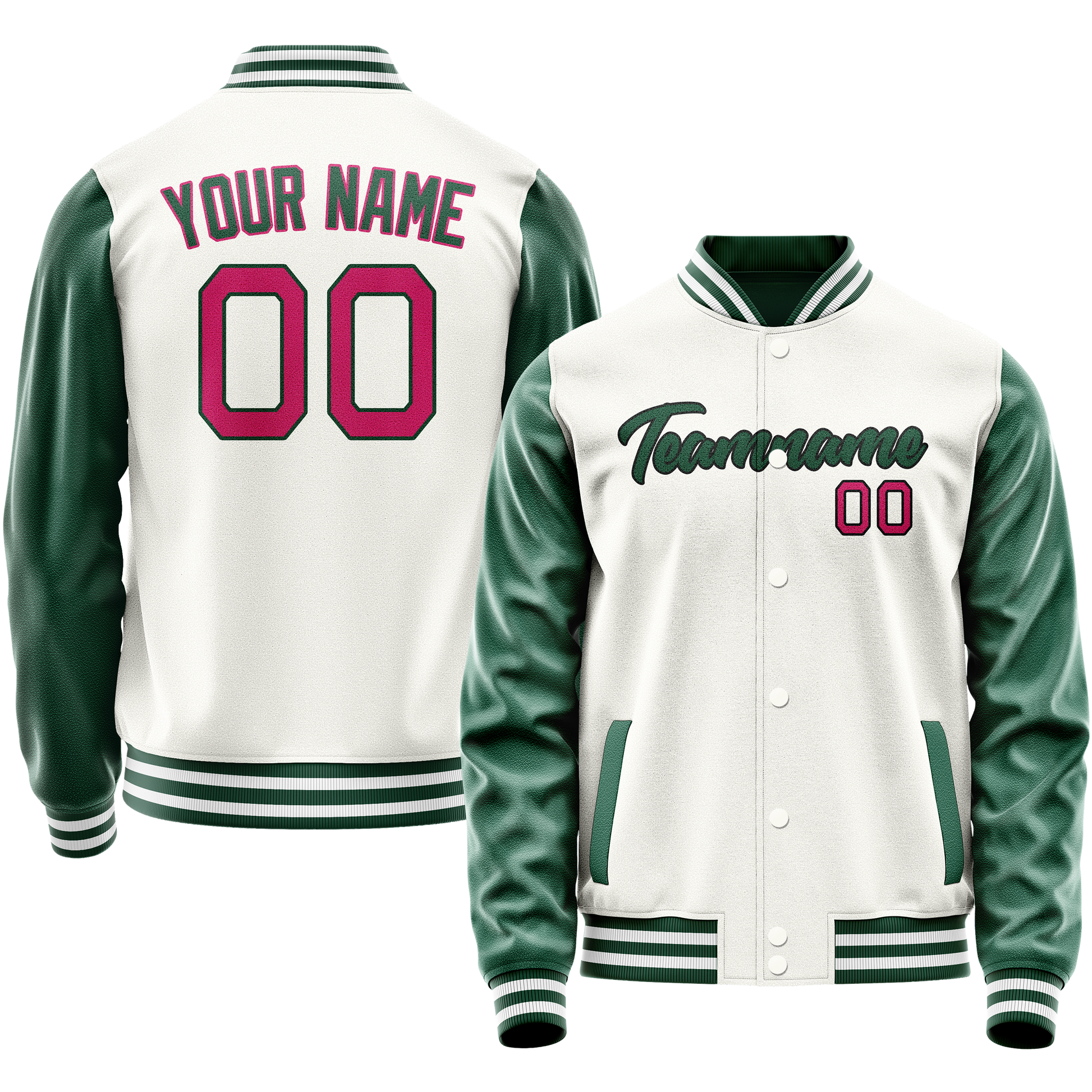 Maßgeschneidertes Weiß Kelly Grün Collegejacke JA02240617LH469