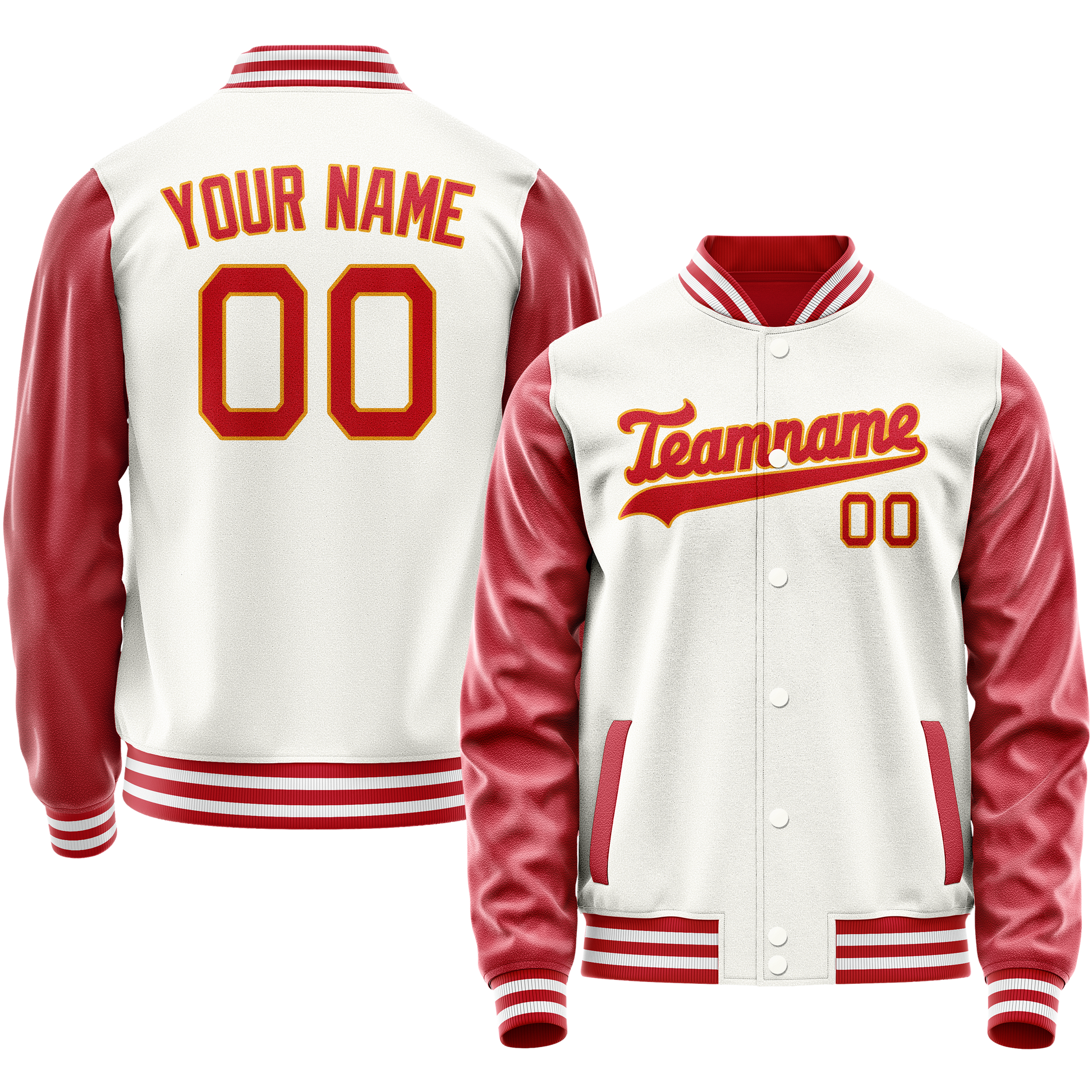 Maßgeschneidertes Weiß Rot Collegejacke JA02240617LH476