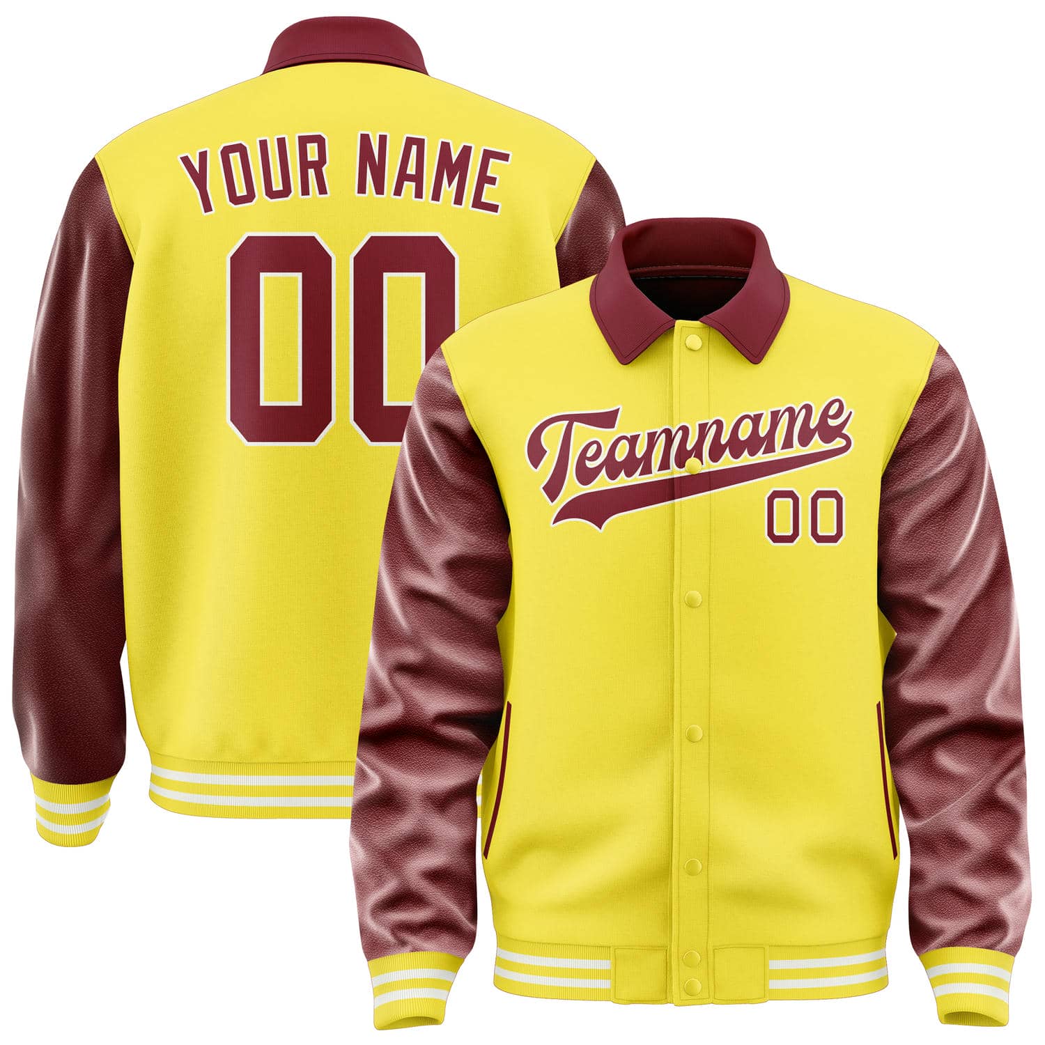 Maßgeschneidertes Blassgelb Karmesinrot Jacke JA262615261818151518