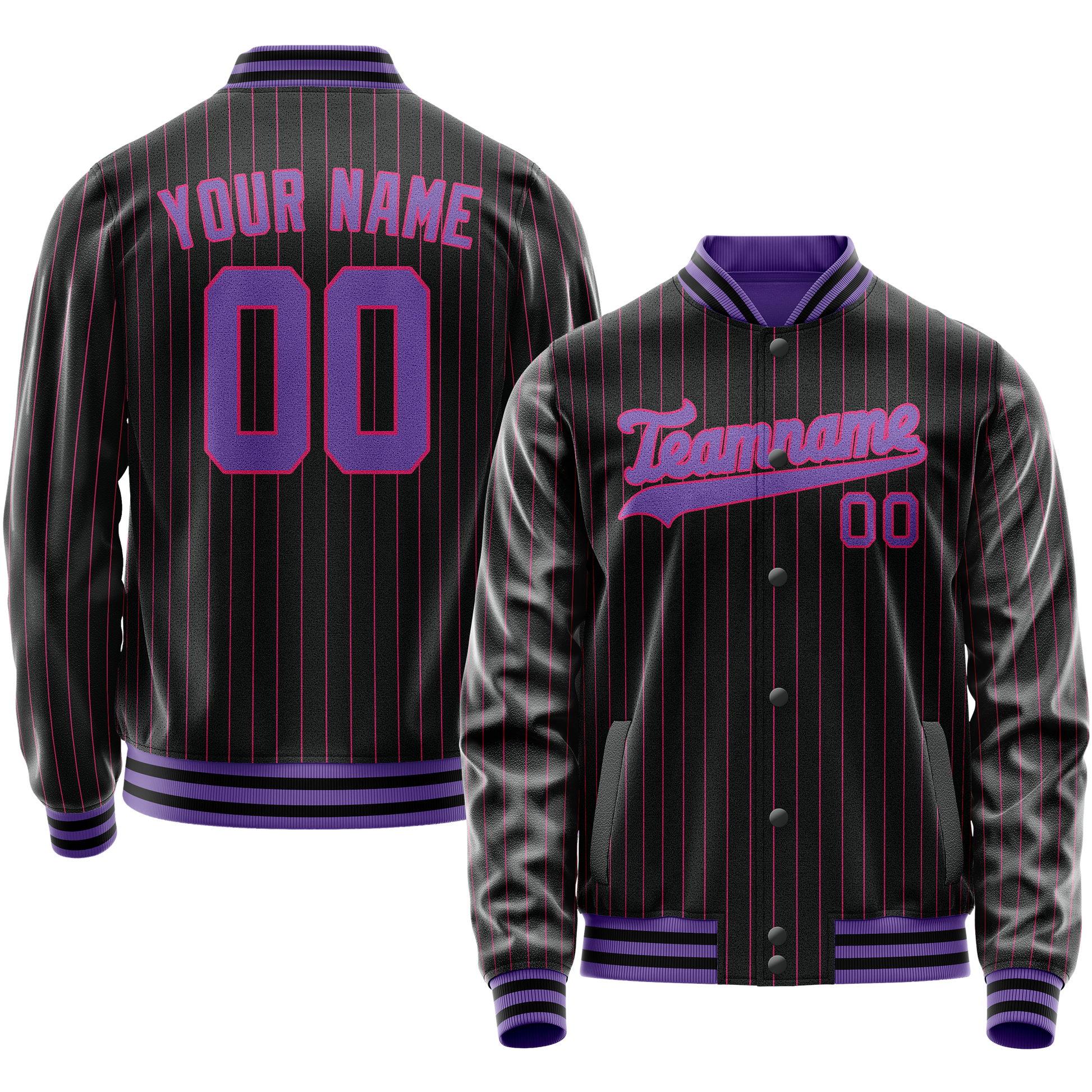 Maßgeschneidertes Schwarz Lila Collegejacke JA02240617HF055