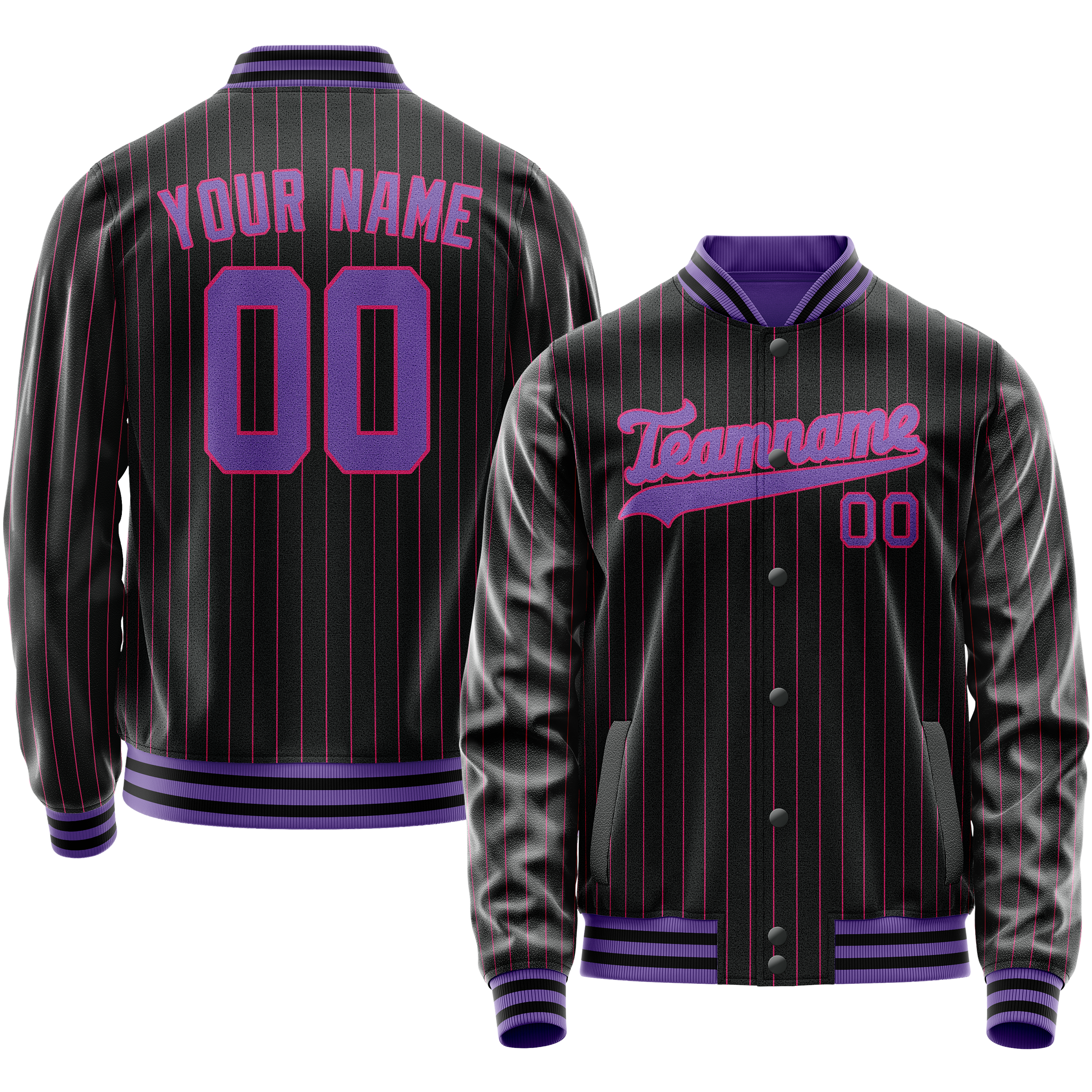 Maßgeschneidertes Schwarz Lila Collegejacke JA02240617HF055