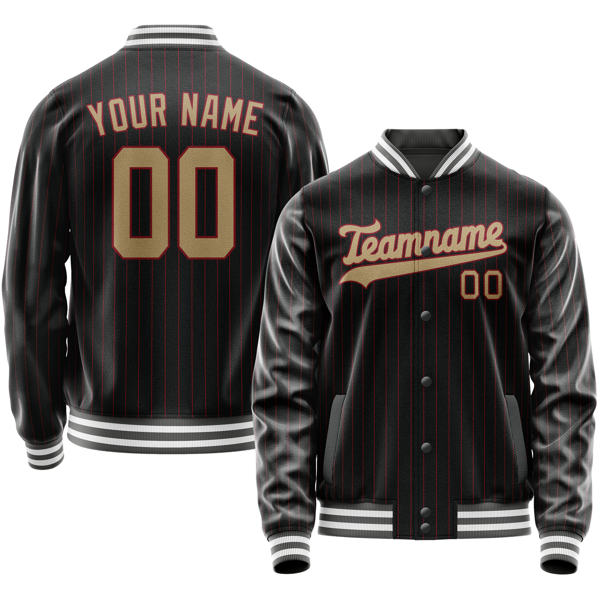 Maßgeschneidertes Schwarz Creme Collegejacke JA02240617HF034