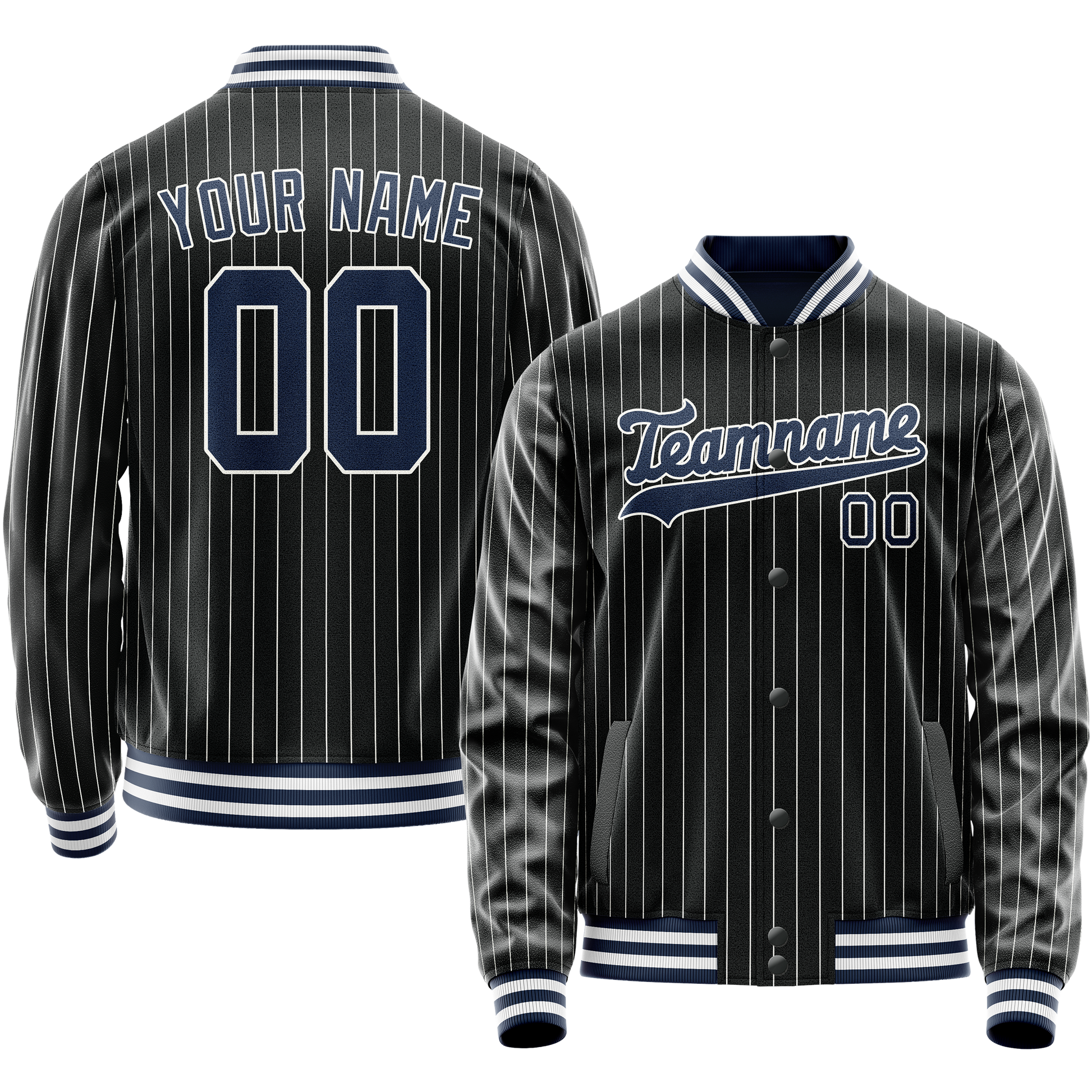 Maßgeschneidertes Schwarz Königsblau Collegejacke JA02240617HF057
