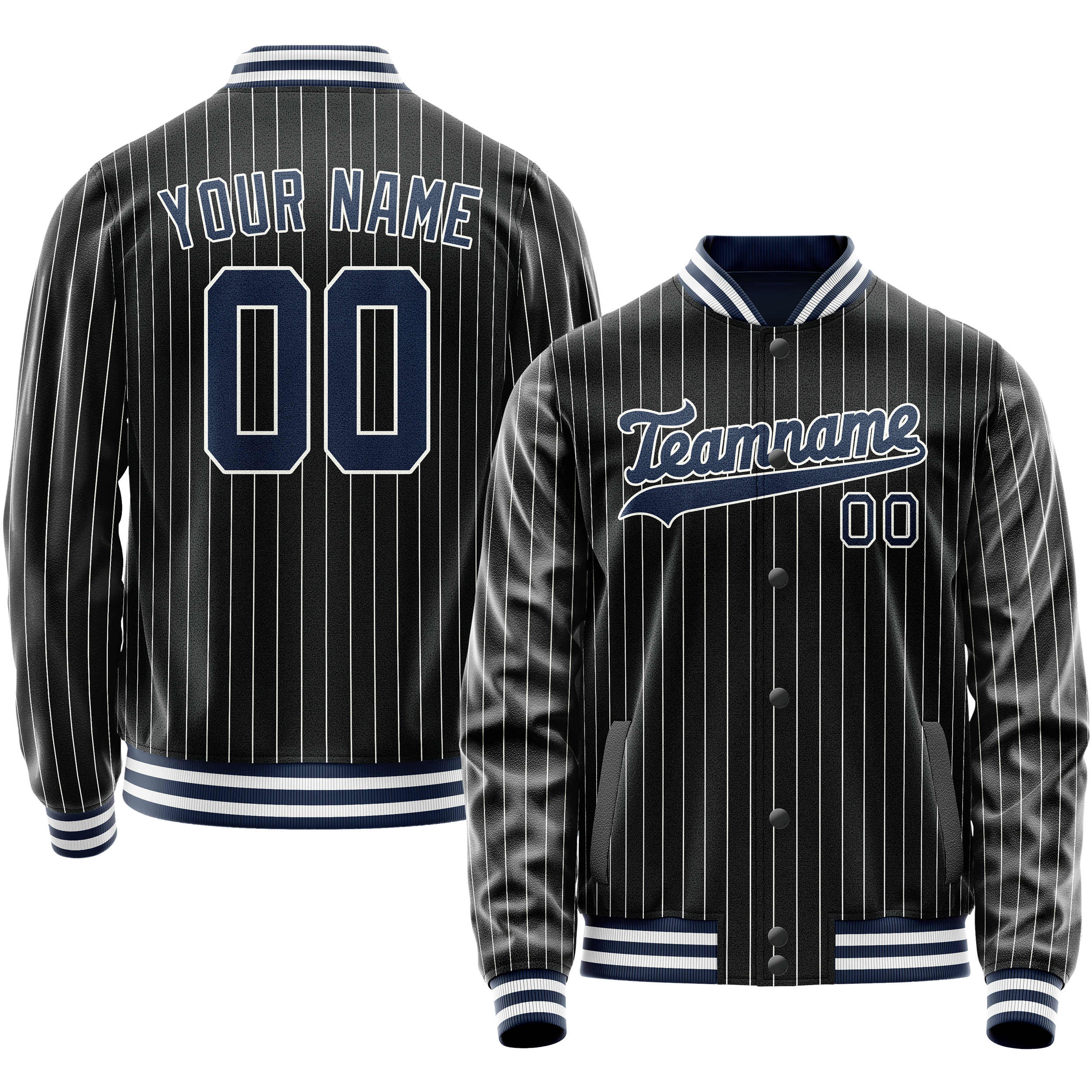 Maßgeschneidertes Schwarz Königsblau Collegejacke JA02240617HF057