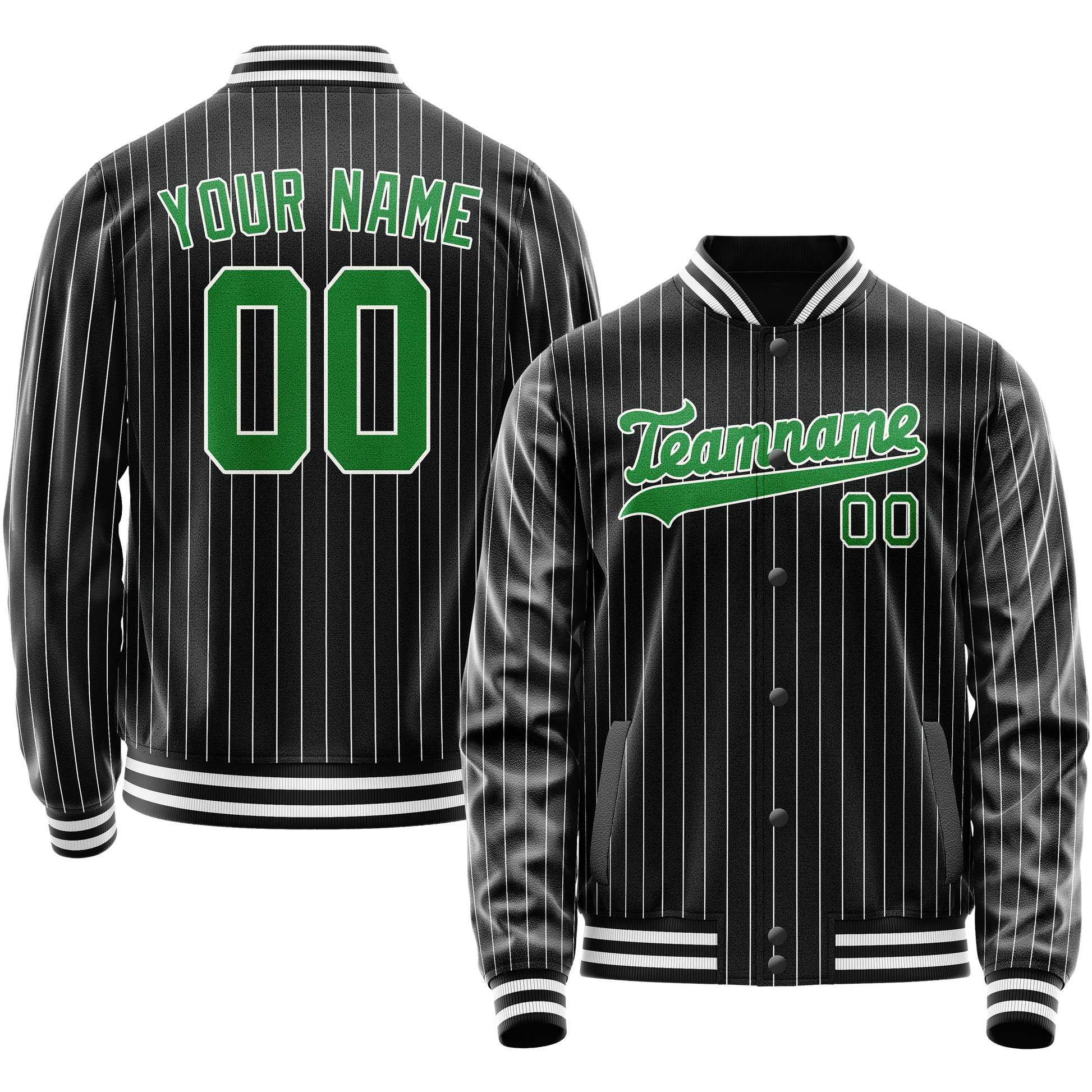 Maßgeschneidertes Schwarz Neongrün Collegejacke JA02240617HF048