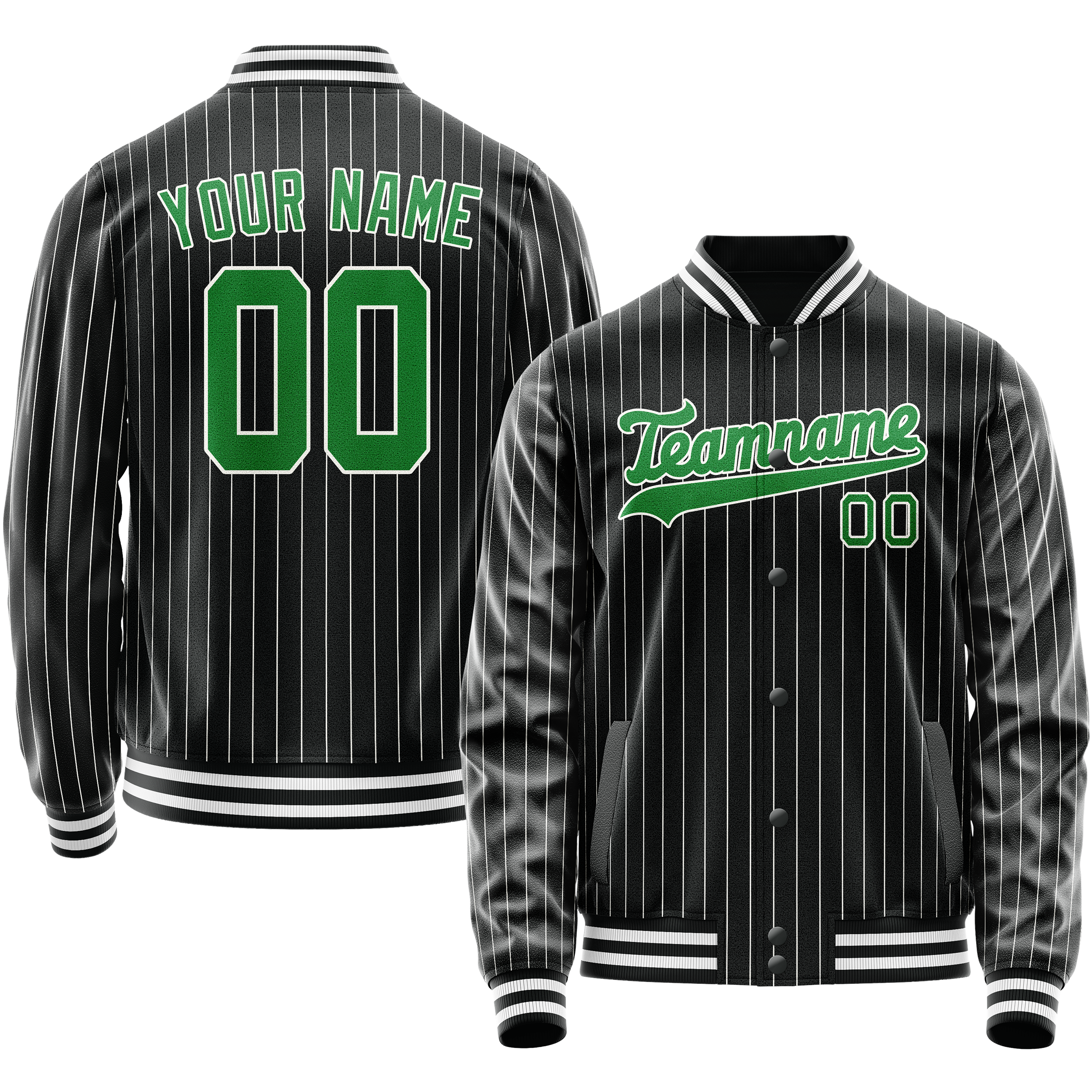 Maßgeschneidertes Schwarz Neongrün Collegejacke JA02240617HF048