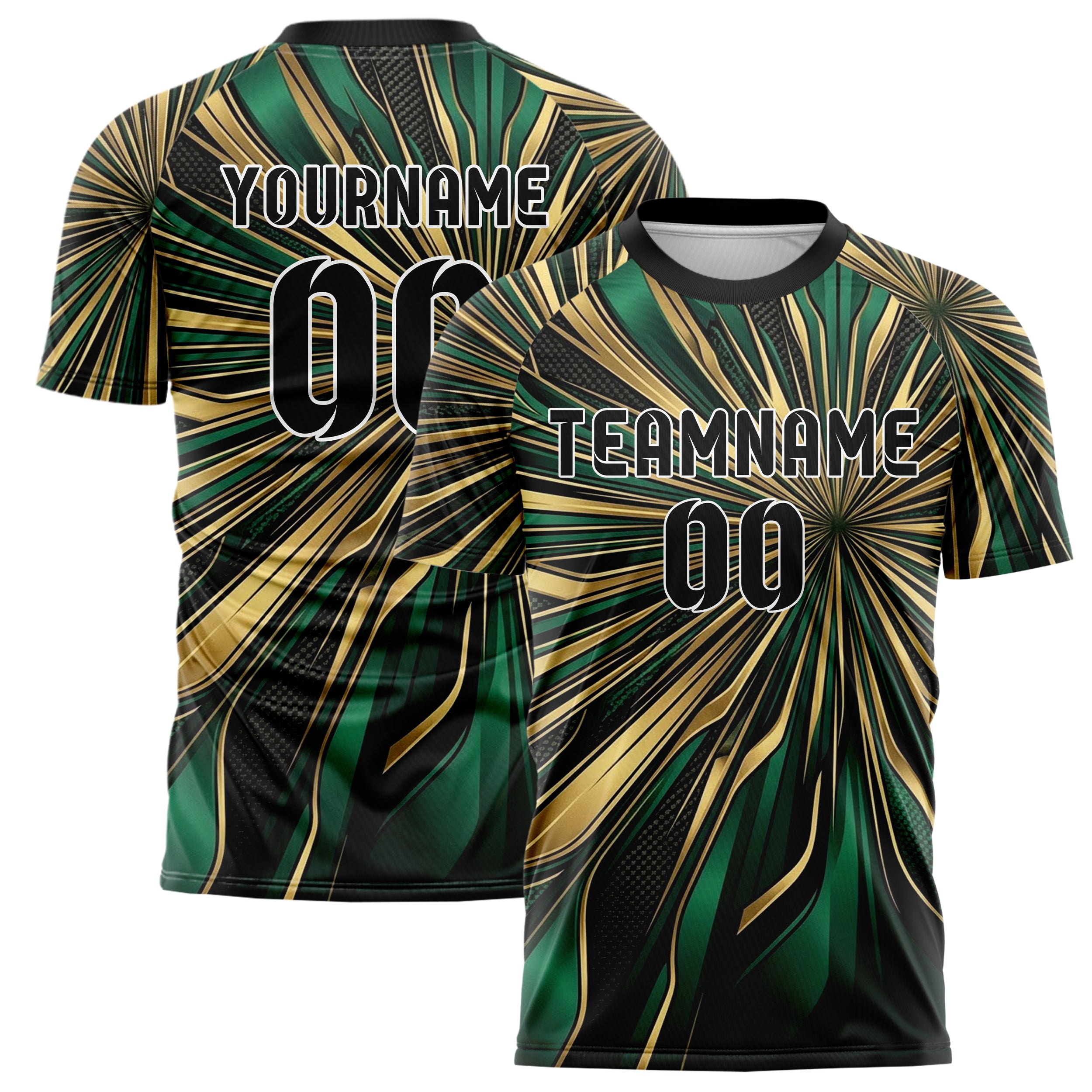 Smaragd Gold Schwarz Carbon Satin Rüstung individuelles Fußballtrikot