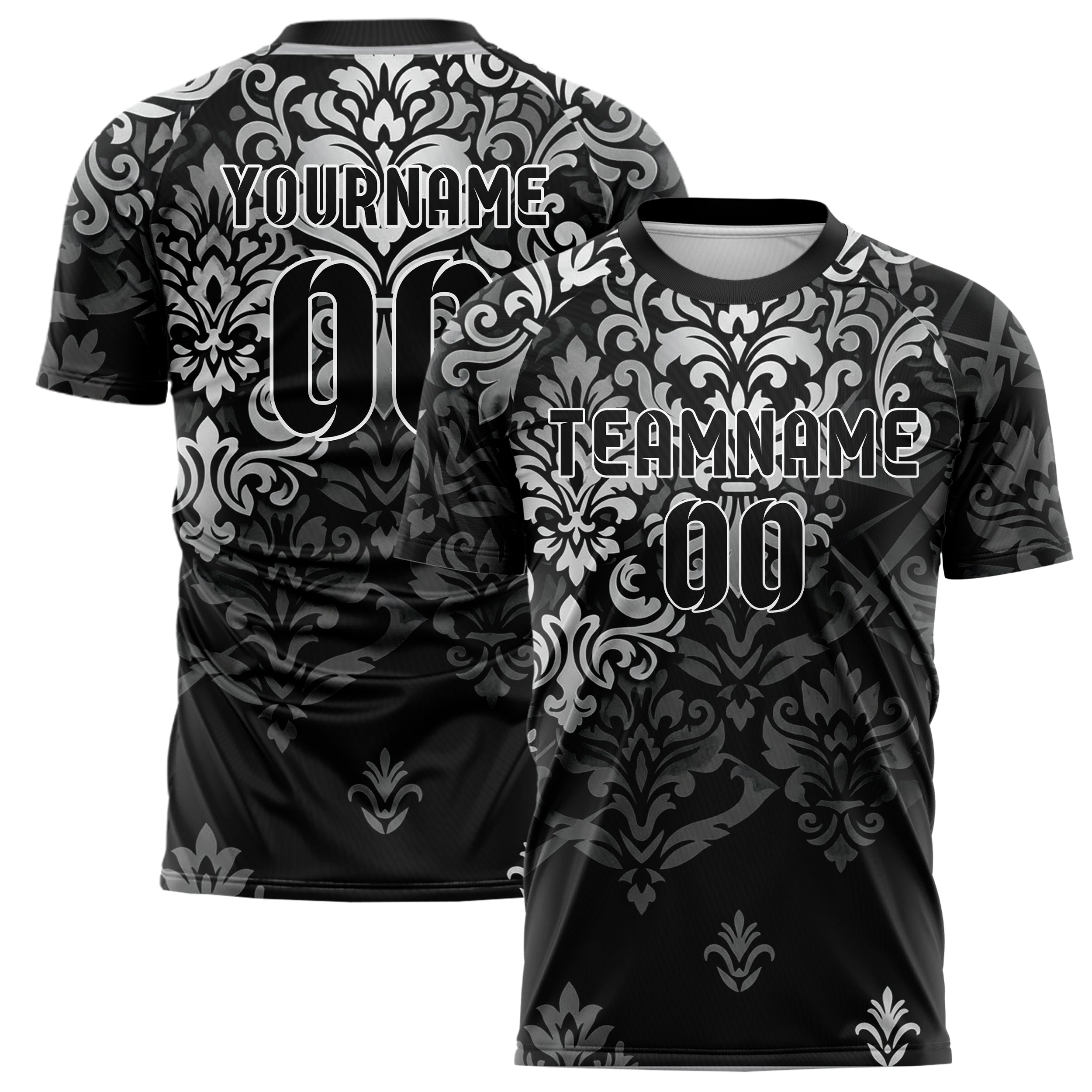 Schwarz Silber Graphit Samt Barock Schatten individuelles Fußballtrikot