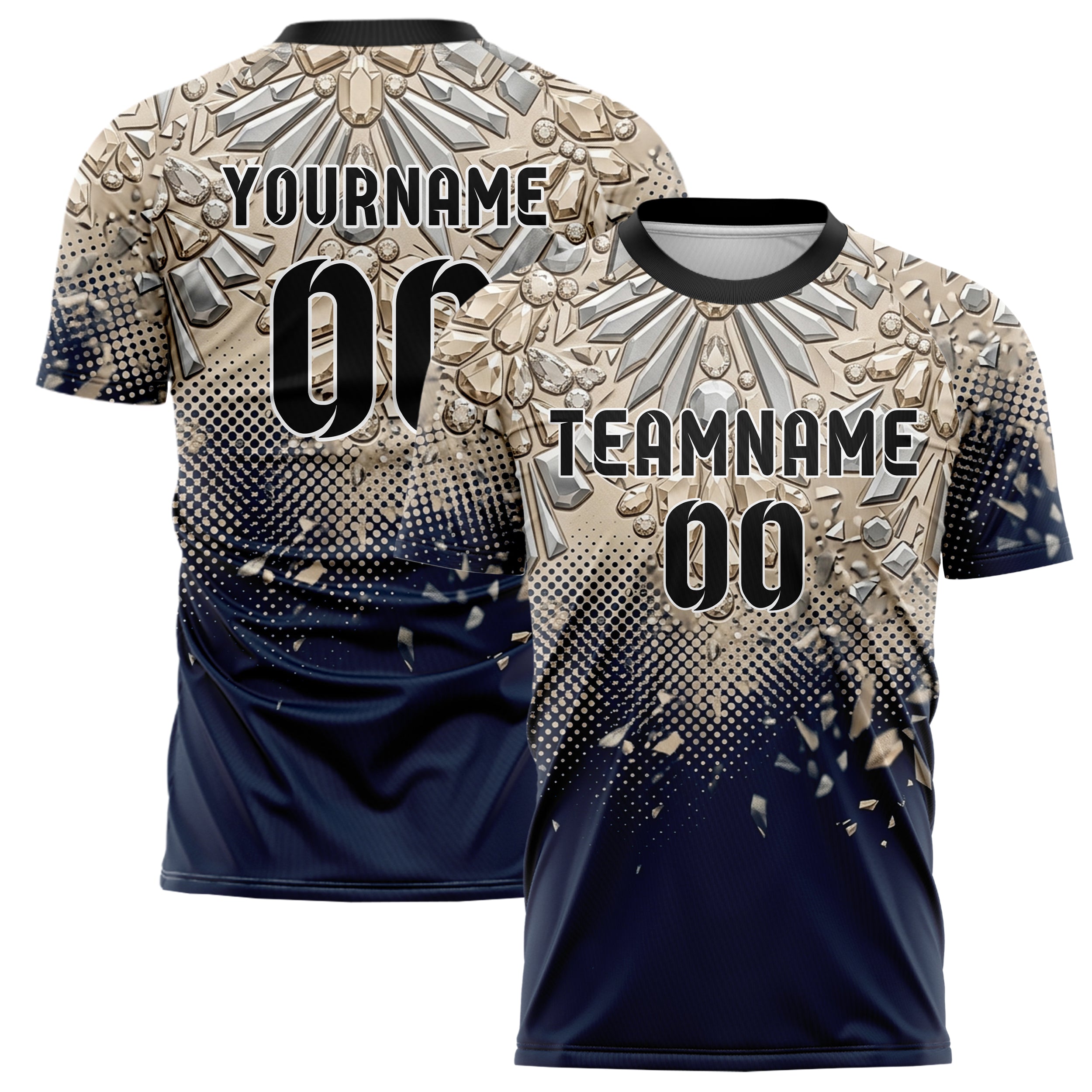 Marineblau Champagner Silber Schmuck Facette Kaskade individuelles Fußballtrikot