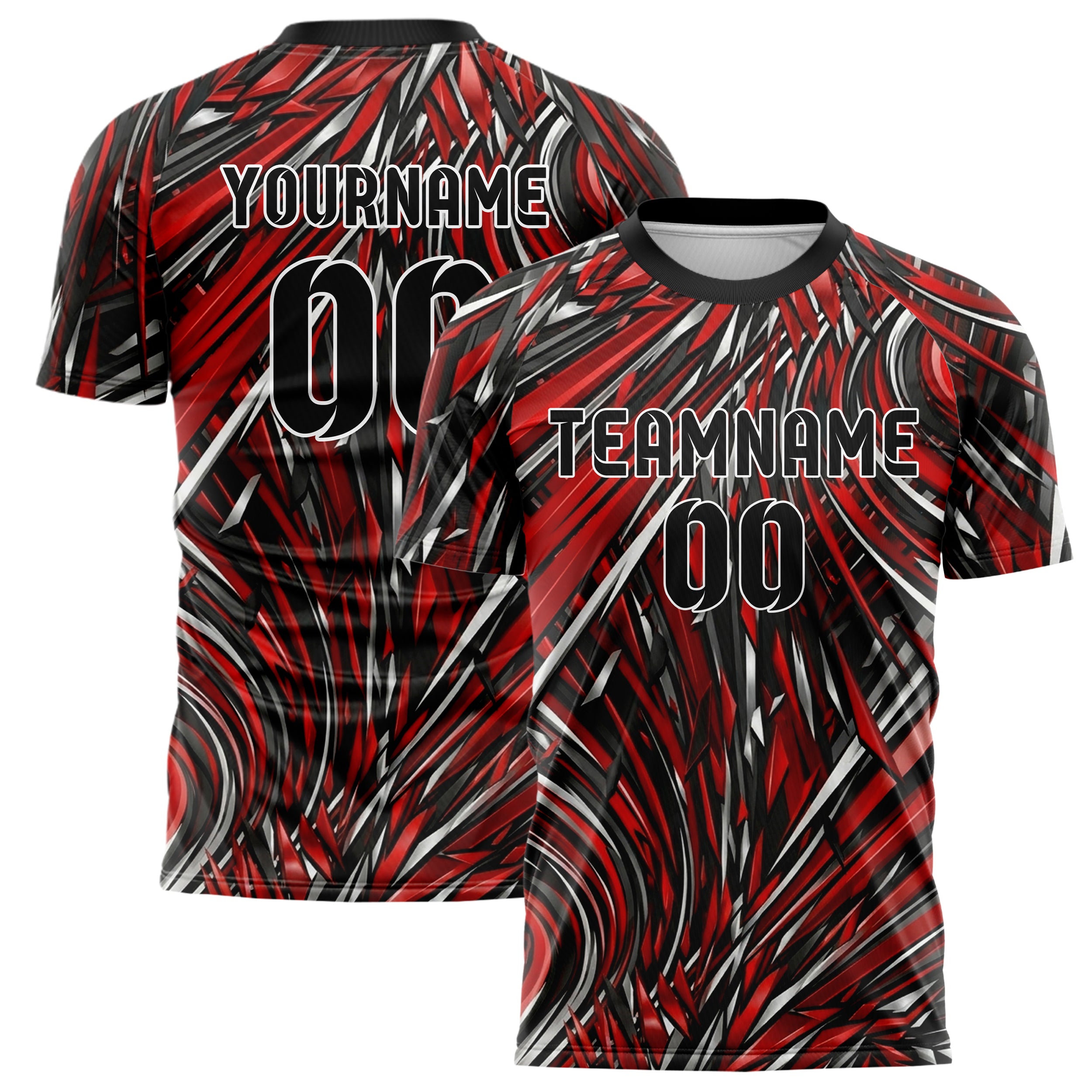 Schwarz Rot Weiß Silber Apex Geschwindigkeit Linien individuelles Fußballtrikot