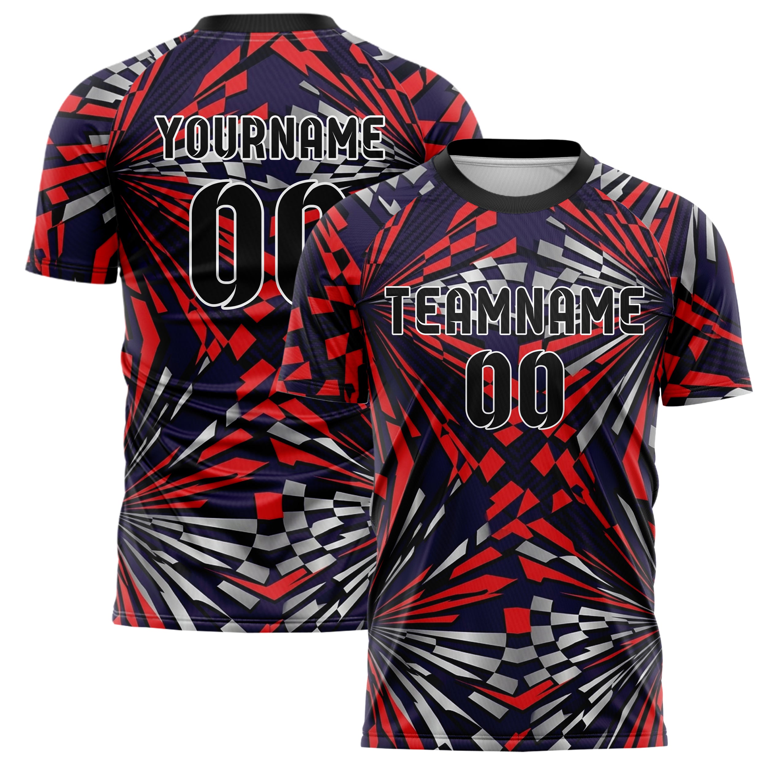 Mitternachtslila Rot Silber Schwarz kariert Flagge Bruch individuelles Fußballtrikot