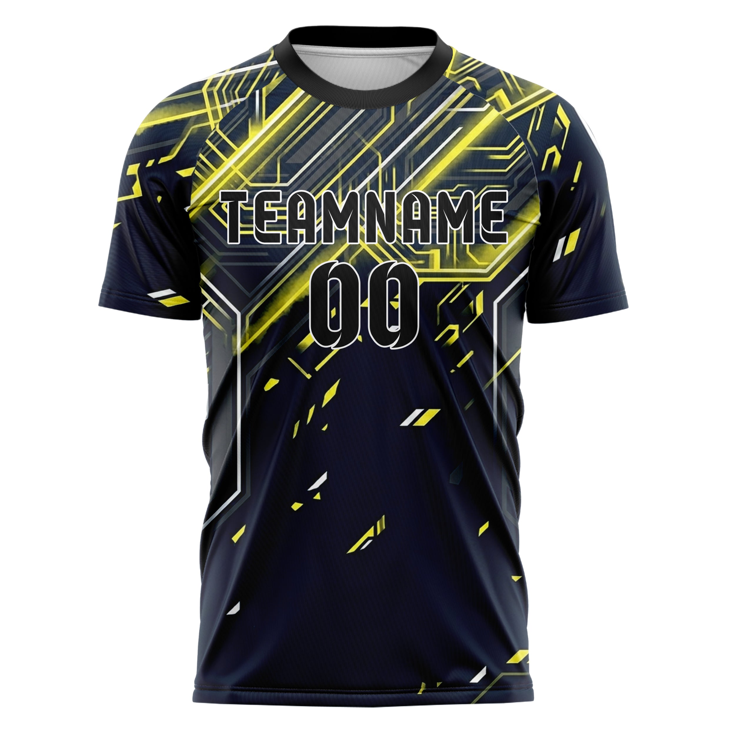 Marineblau Gelb Weiß Graphit Nacht Schaltkreis Neon individuelles Fußballtrikot