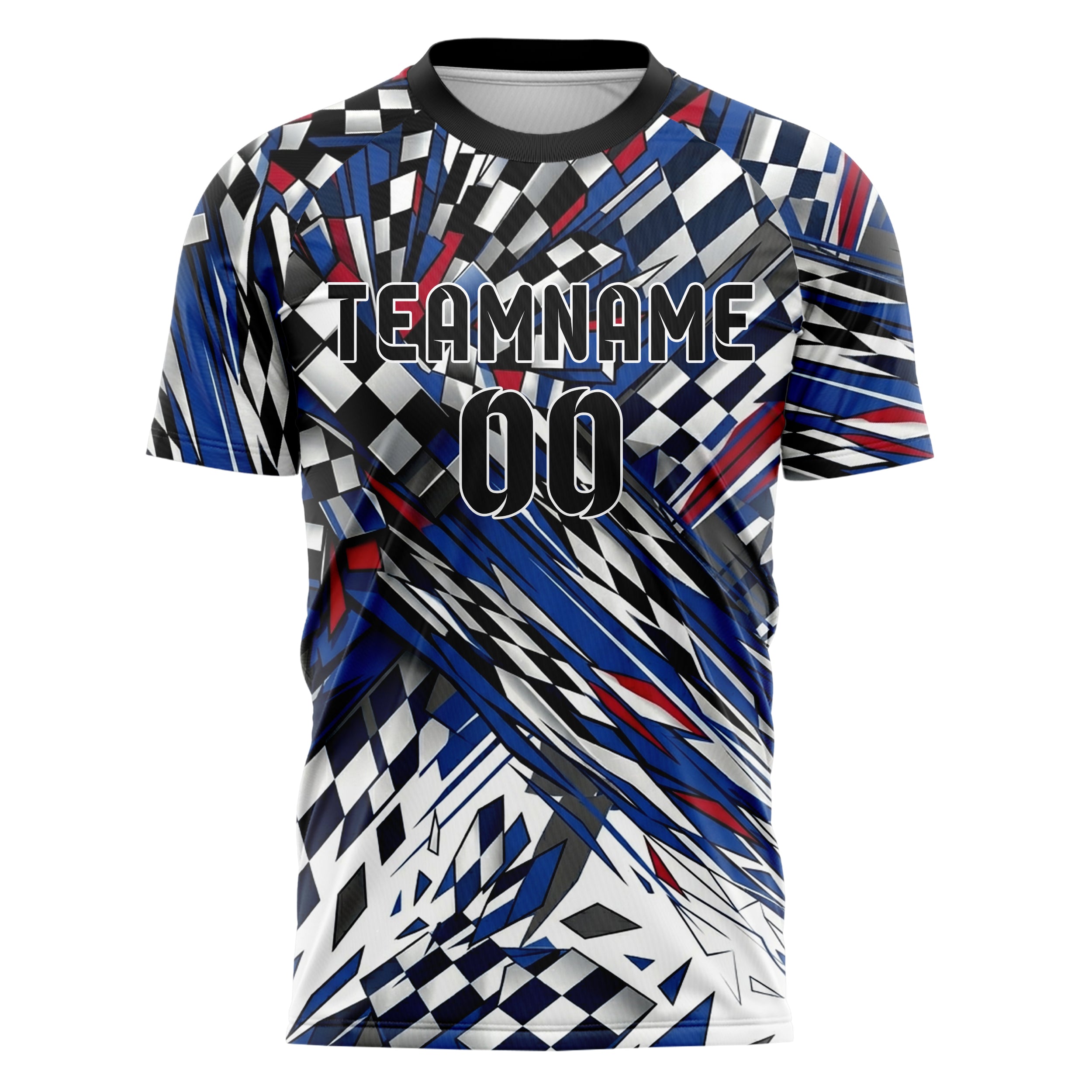 Weiß Kobaltblau Karmesinrot Anthrazit kariert Flagge Bruch individuelles Fußballtrikot