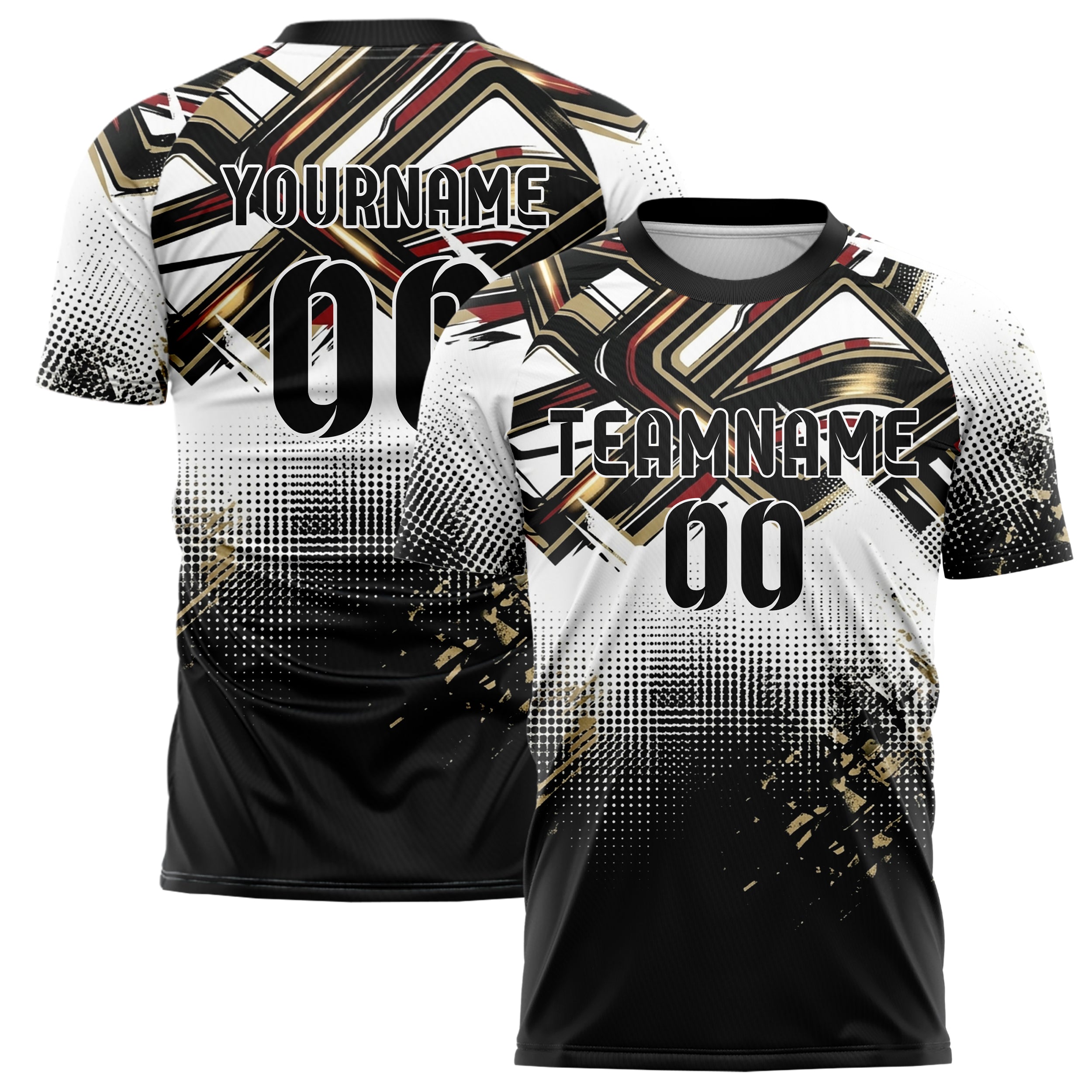 Weiß Schwarz Gold Rot Nacht Schaltkreis Neon individuelles Fußballtrikot