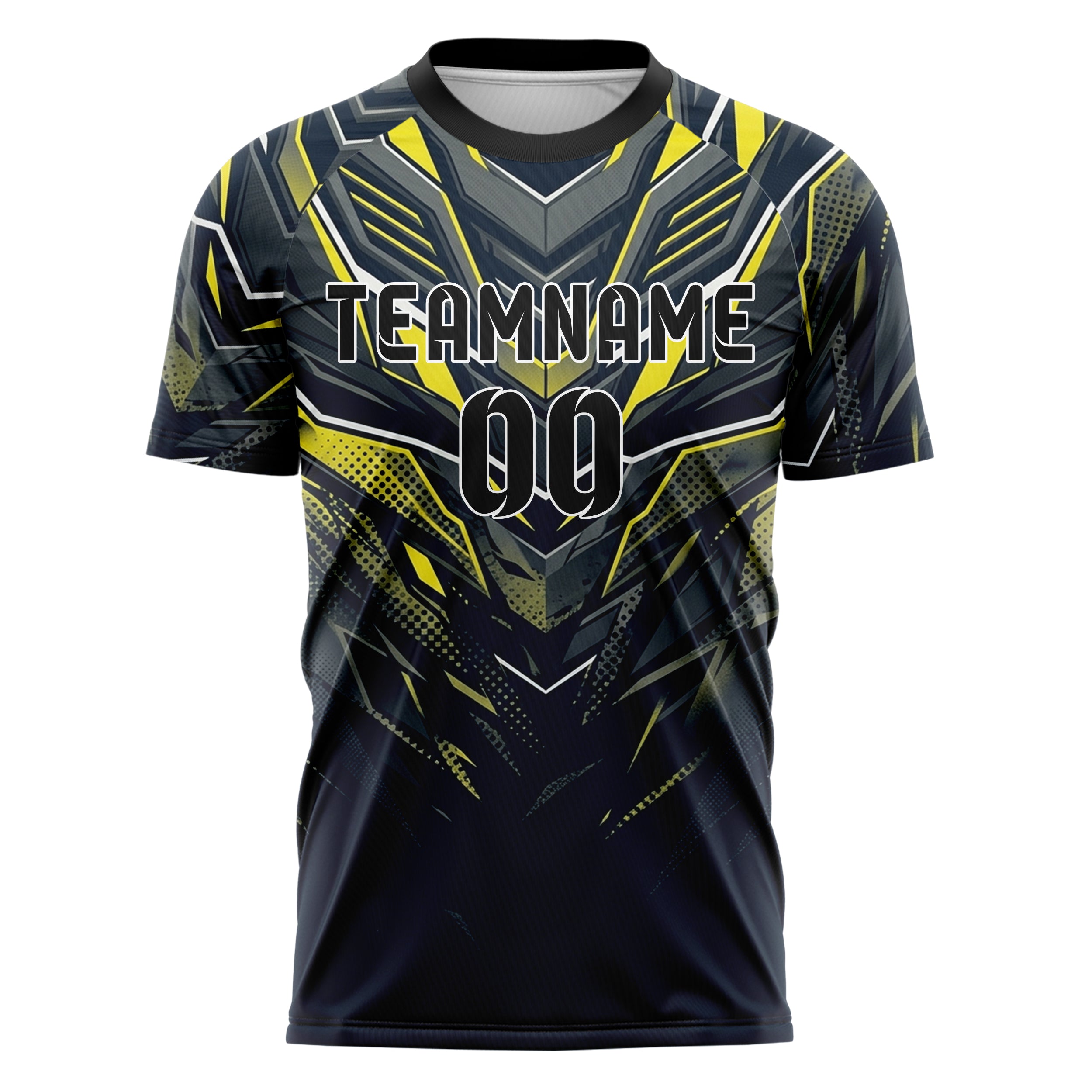 Marineblau Gelb Weiß Graphit Carbon Aero Rüstung individuelles Fußballtrikot