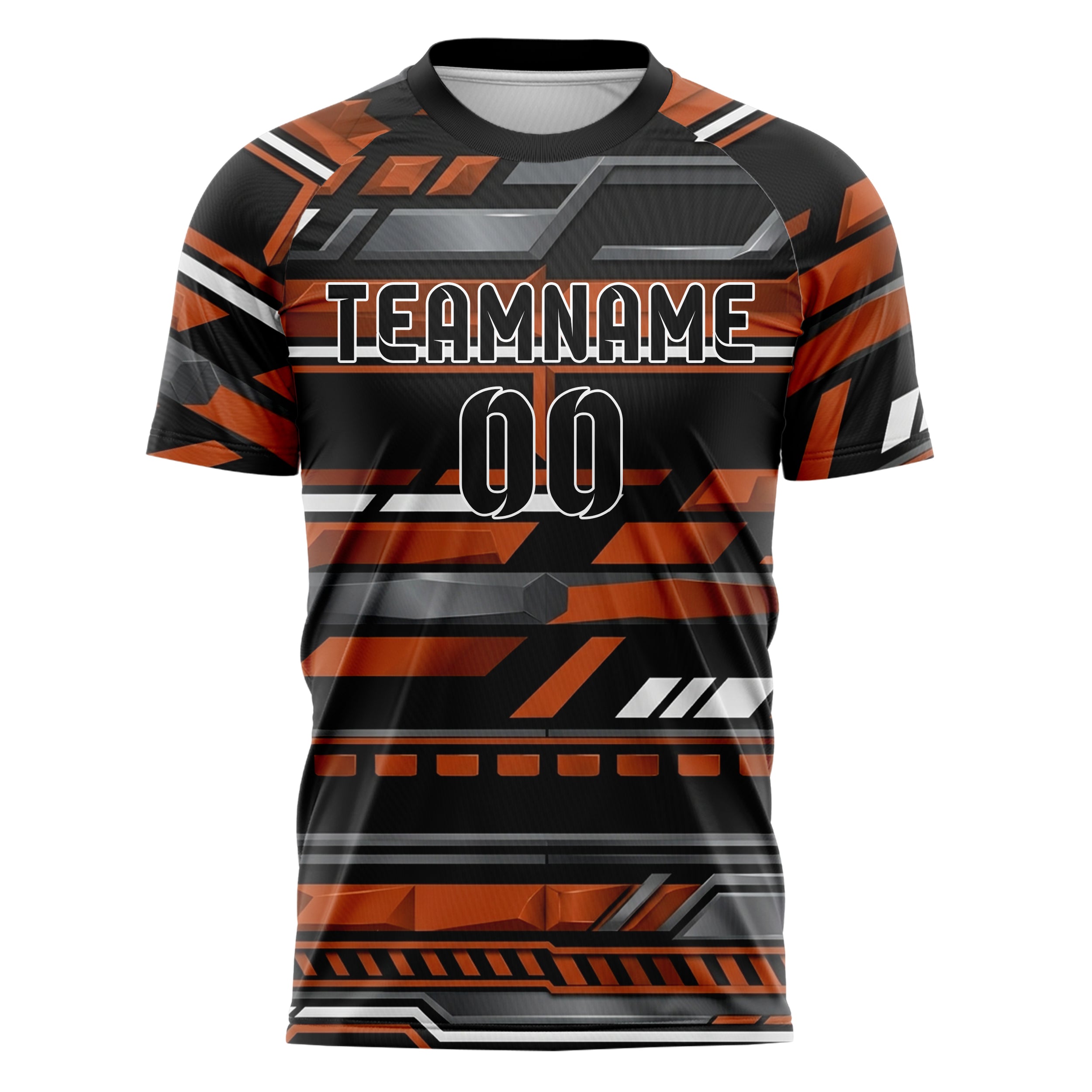 Schwarz Orange Weiß Metallgrau Boxengasse Streifen Architektur individuelles Fußballtrikot