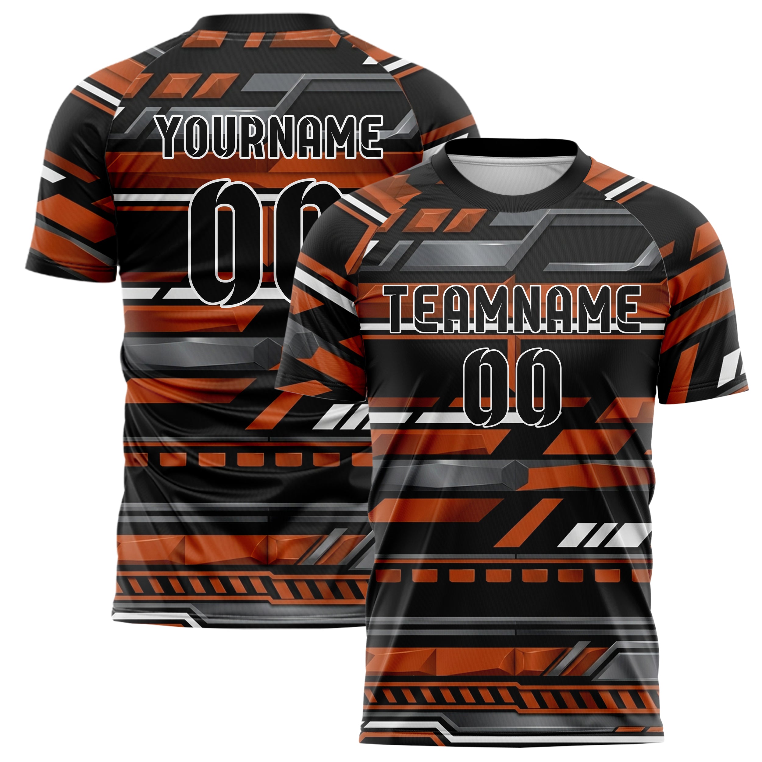 Schwarz Orange Weiß Metallgrau Boxengasse Streifen Architektur individuelles Fußballtrikot