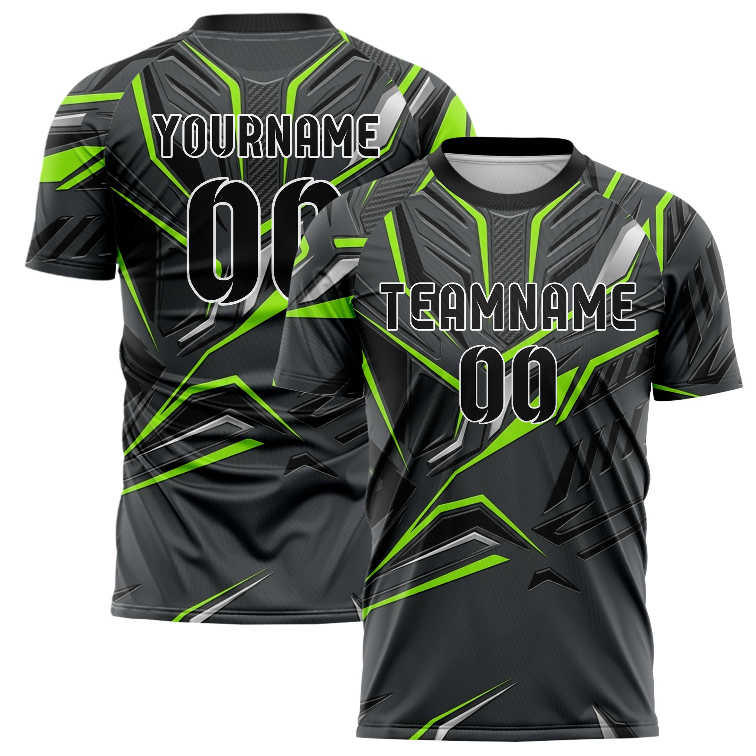 Carbon Acid Grün Schwarz Silber Carbon Aero Rüstung individuelles Fußballtrikot