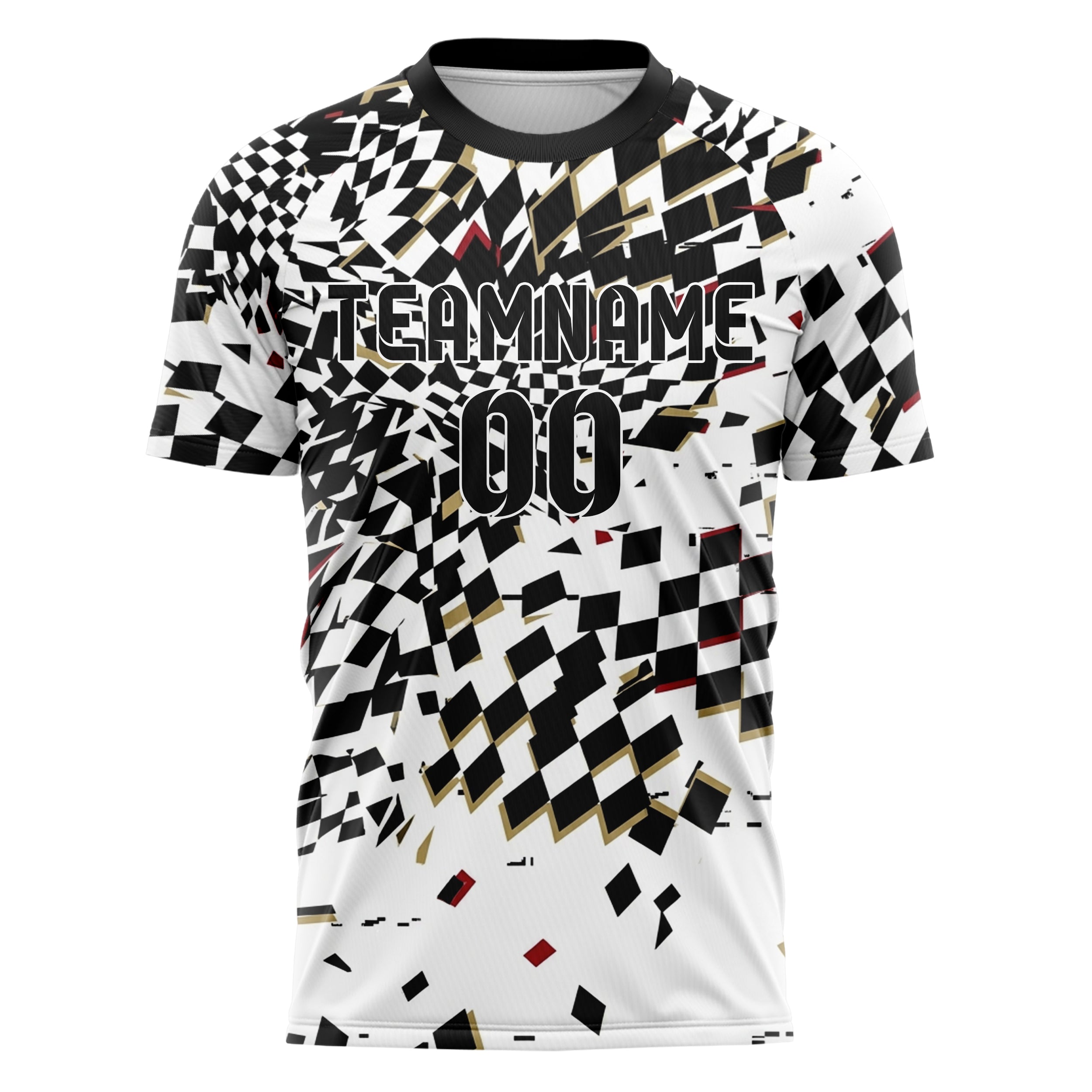 Weiß Schwarz Gold Rot kariert Flagge Bruch individuelles Fußballtrikot